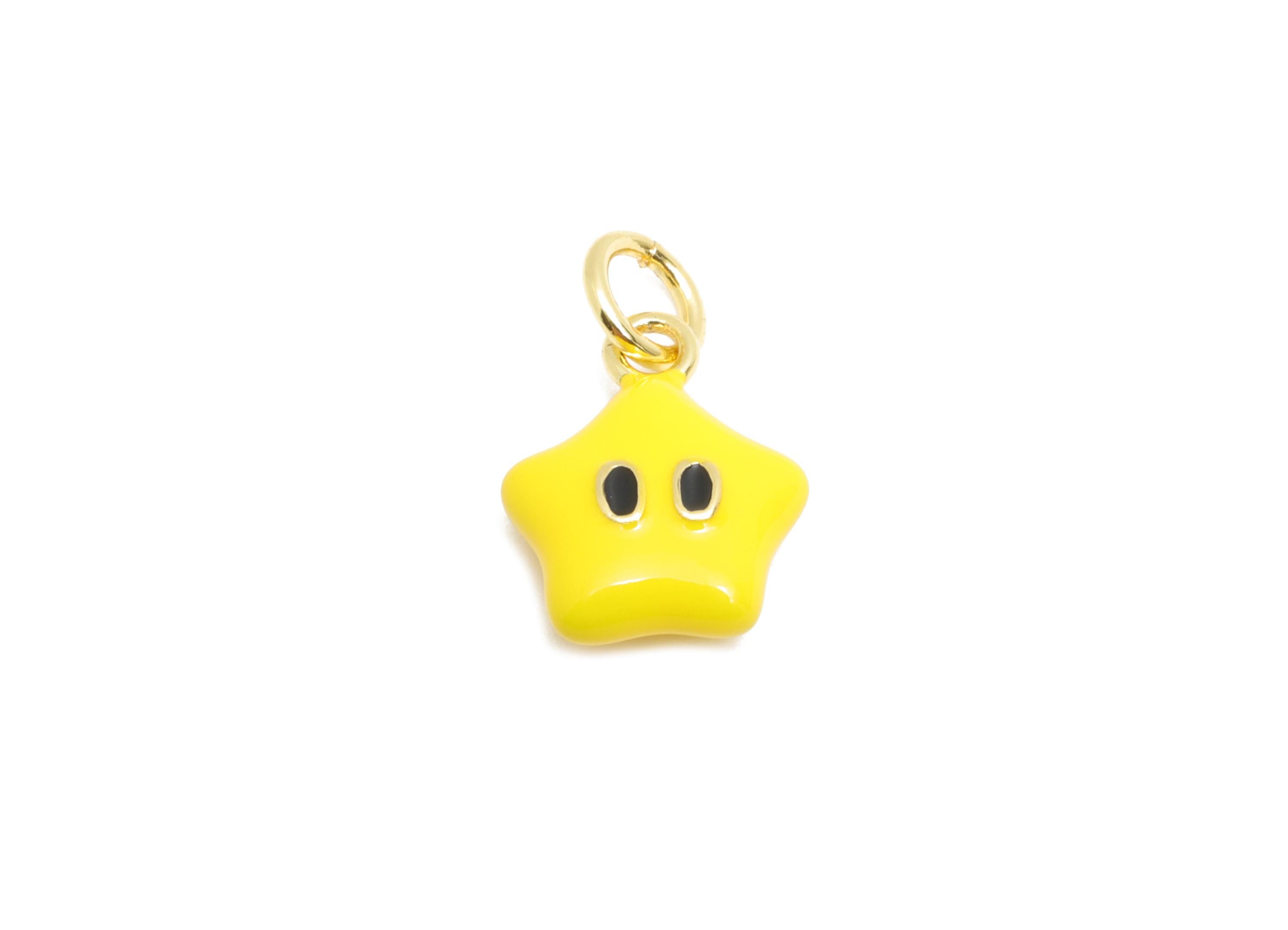 Modern Star Bracelet Charm - Brass Colorful Enamel Star Charm - Cartoon Jewelry Pendant - 18K Real Gold Plated - 12.26x9.17x4.1mm - RGP10539 - DOMEDBAZAAR