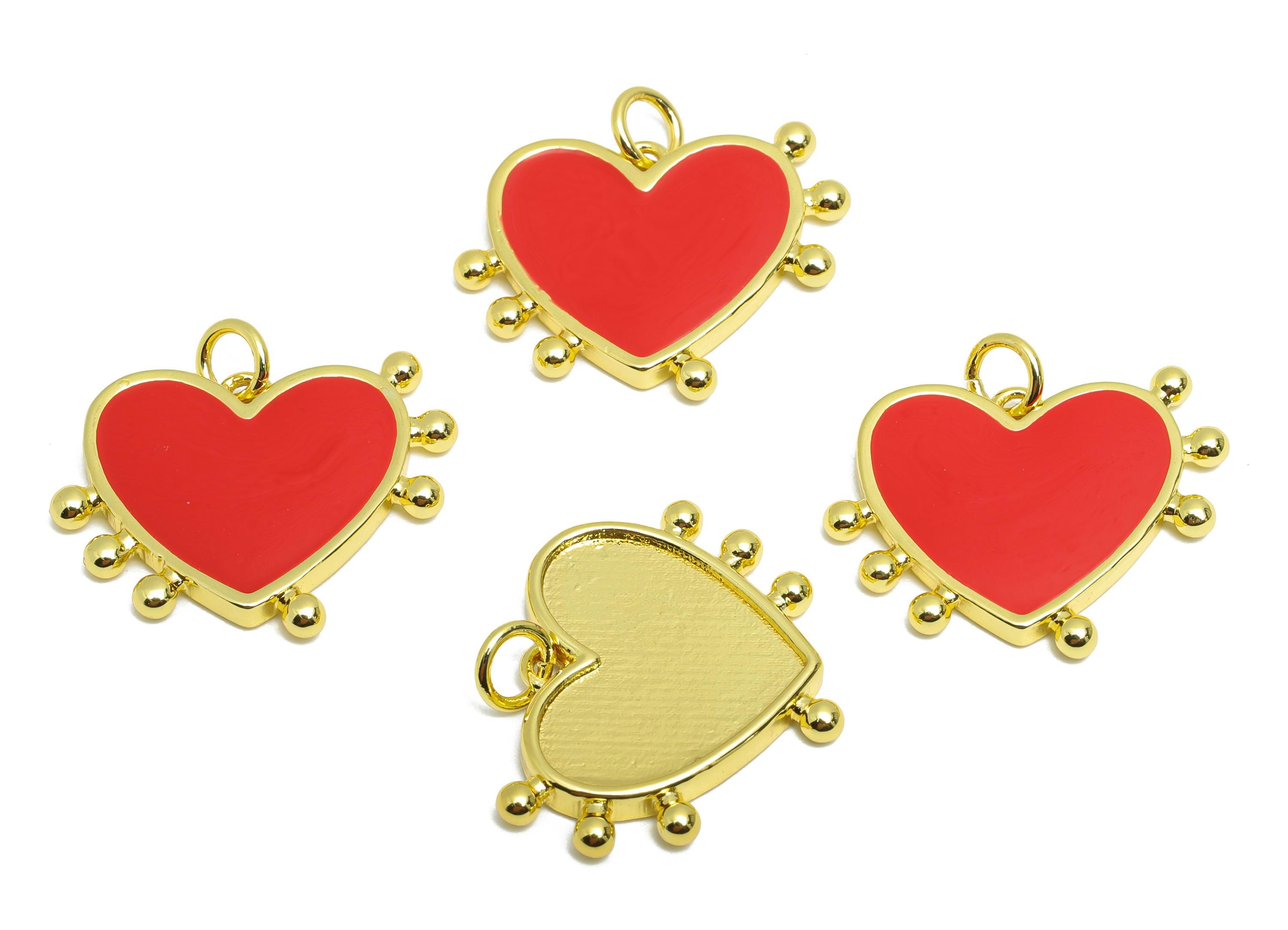Brass Heart Pendant - Chic Red Enamel Pendant for Necklace - Modern Jewelry Accessories - 18K Gold-Plated - 18.02x20.56x2.63mm - RGP10552 - DOMEDBAZAAR