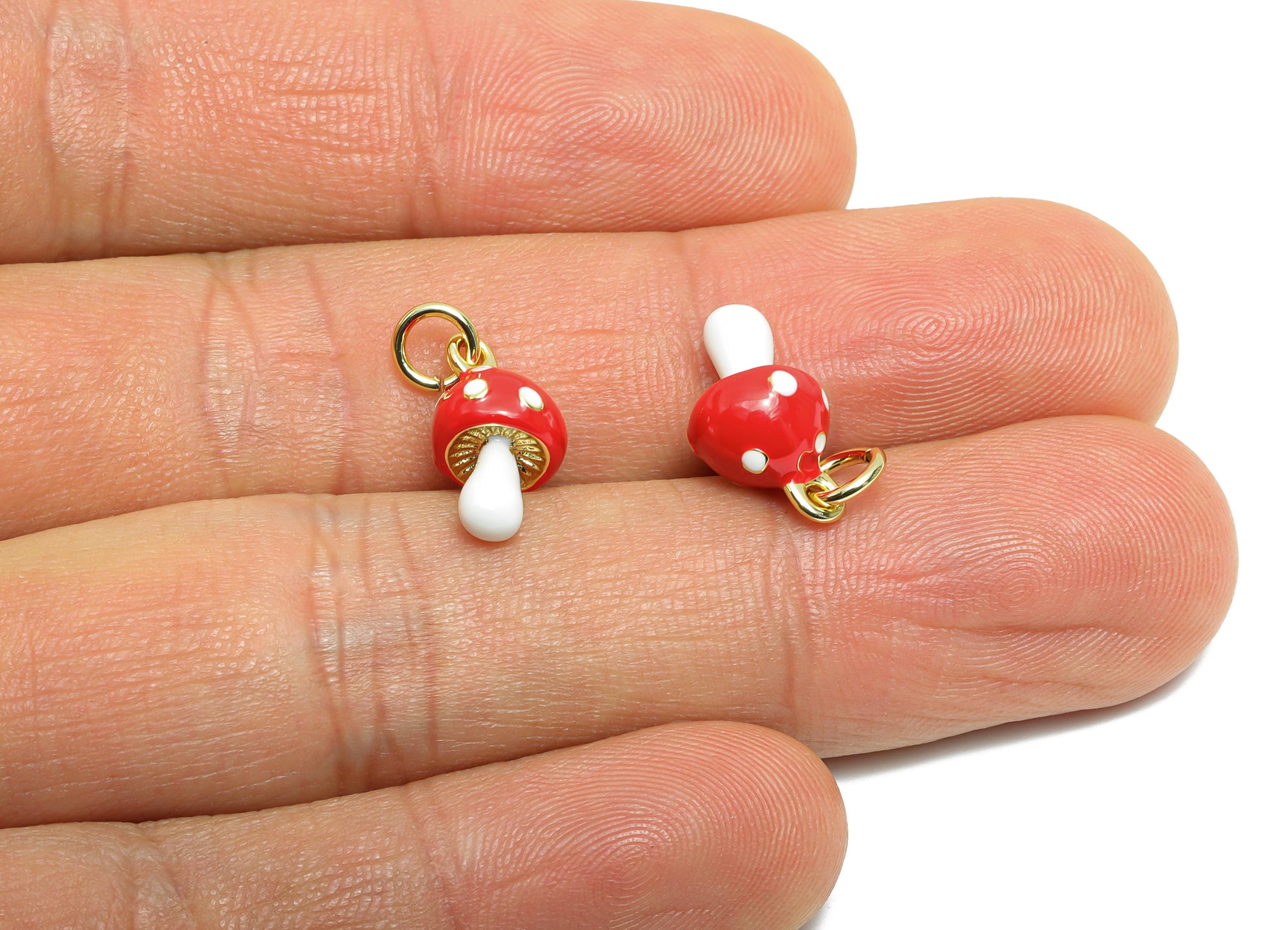 Brass Mushroom Earring Charm - Colorful Enamel Charm for Bracelet - For Hand Woven Bracelets - 18K Real Gold-Plated - 13x7x7mm - RGP10534 - DOMEDBAZAAR
