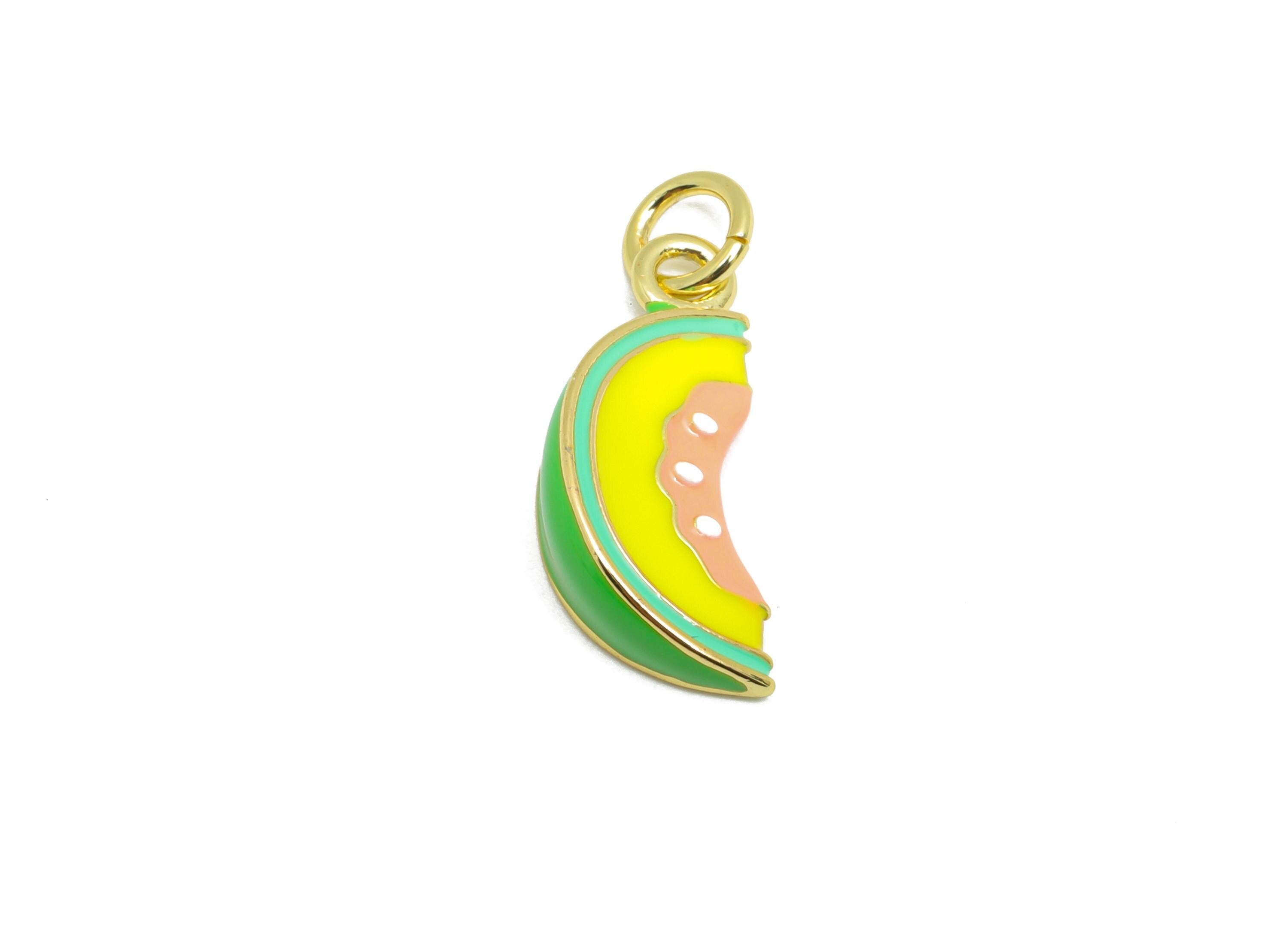 Brass Watermelon Earring Charm - Colorful Enamel Charm for Bracelet - Summer Cute Jewelry - 18K Real Gold-Plated - 18x7x4.81mm - RGP10541 - DOMEDBAZAAR