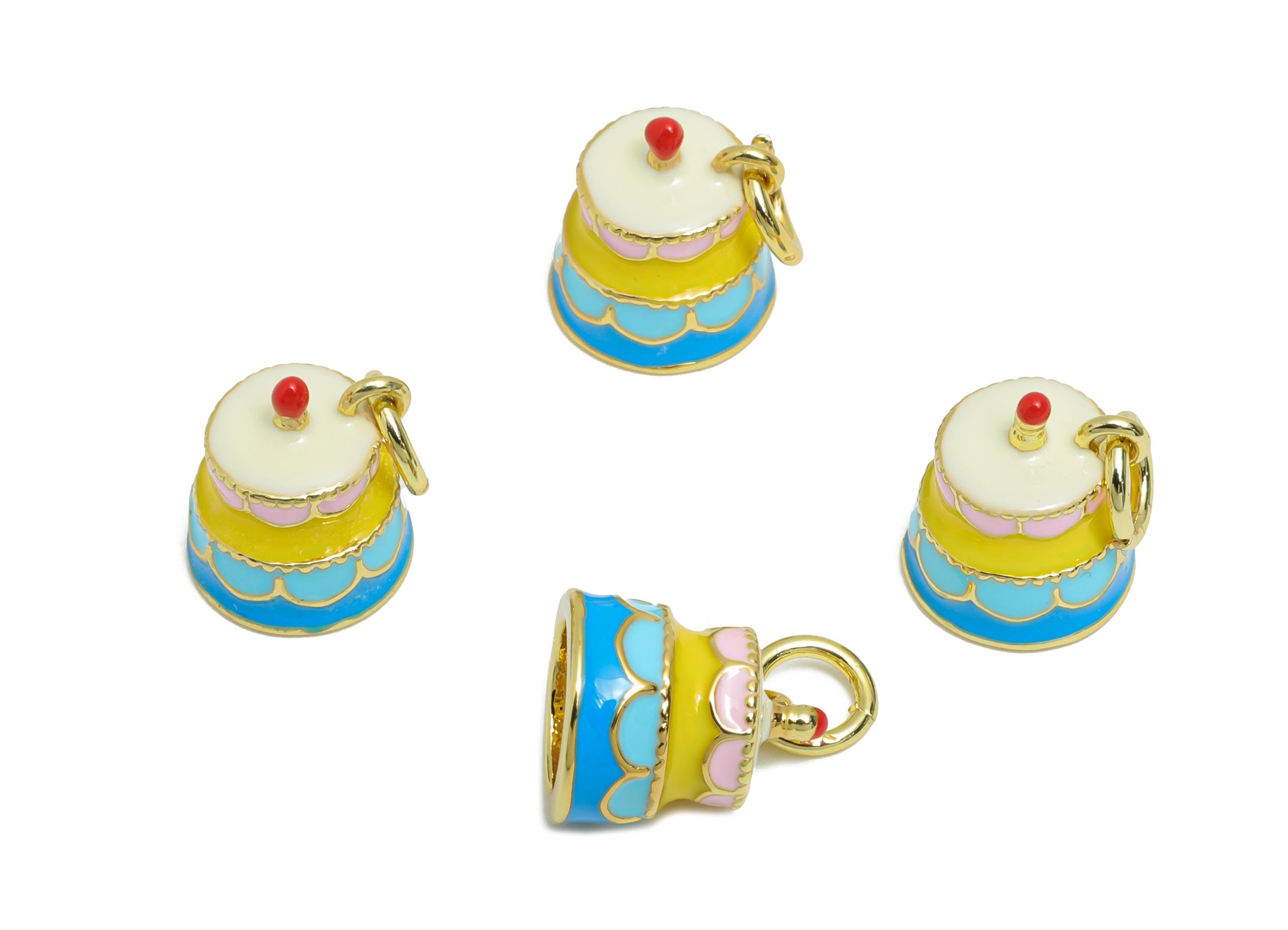 Brass Rainbow Earring Charm - Colorful Enamel Charm for Bracelet - Cute Crafting Jewelry - 18K Real Gold-Plated - 10x8x8.5mm - RGP10537 - DOMEDBAZAAR