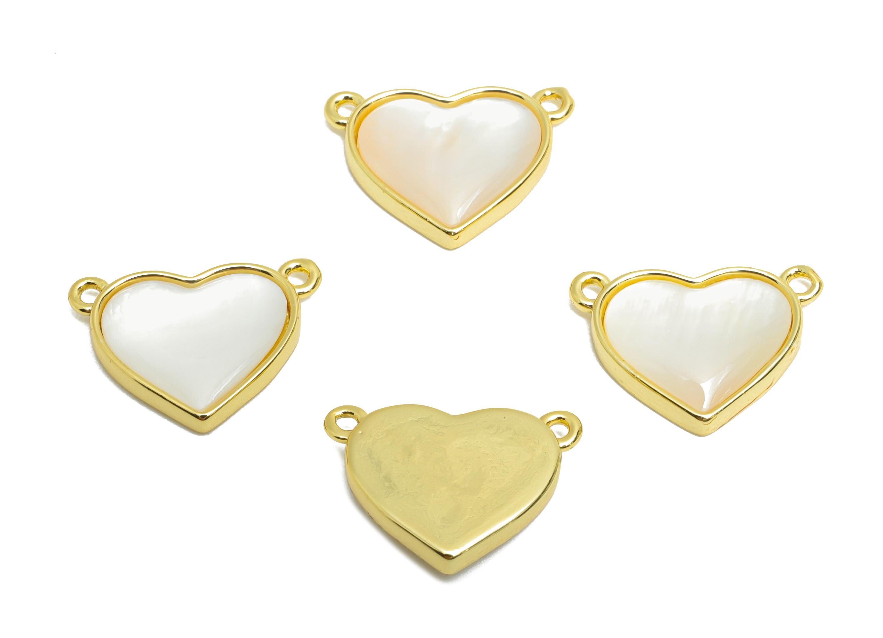 Shell Heart Pendant - Brass Dainty Shell Pendant - Luxury Charm With 2 Loop For Bracelet - 18K Real Gold Plated - 13x10x2mm - RGP10637 - DOMEDBAZAAR