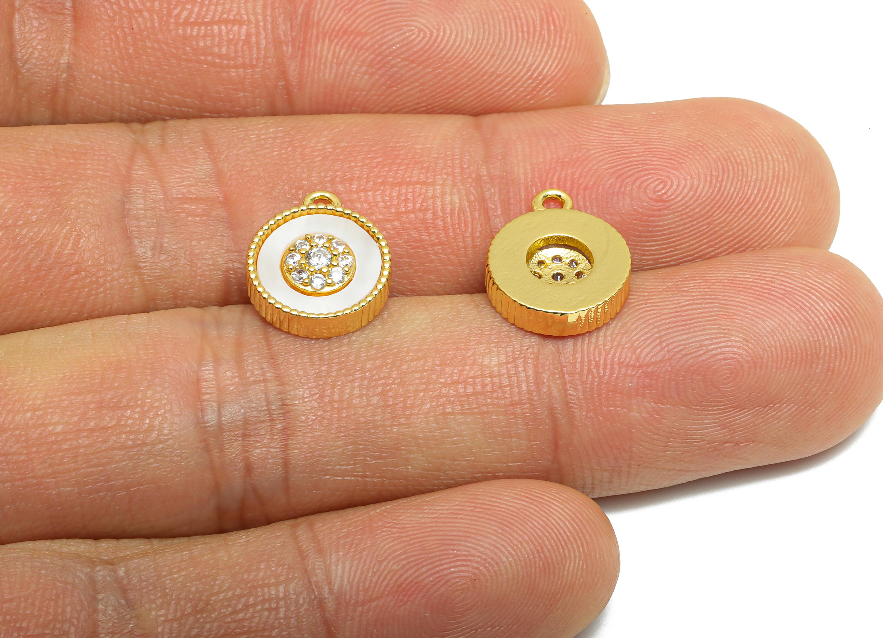 Brass Shell CZ Charm - Brass Dainty Shell Cubic Zircon Charm - Natural Shell Gold Jewelry - 18K Real Gold Plated - 13x11x2mm - RGP10671 - DOMEDBAZAAR
