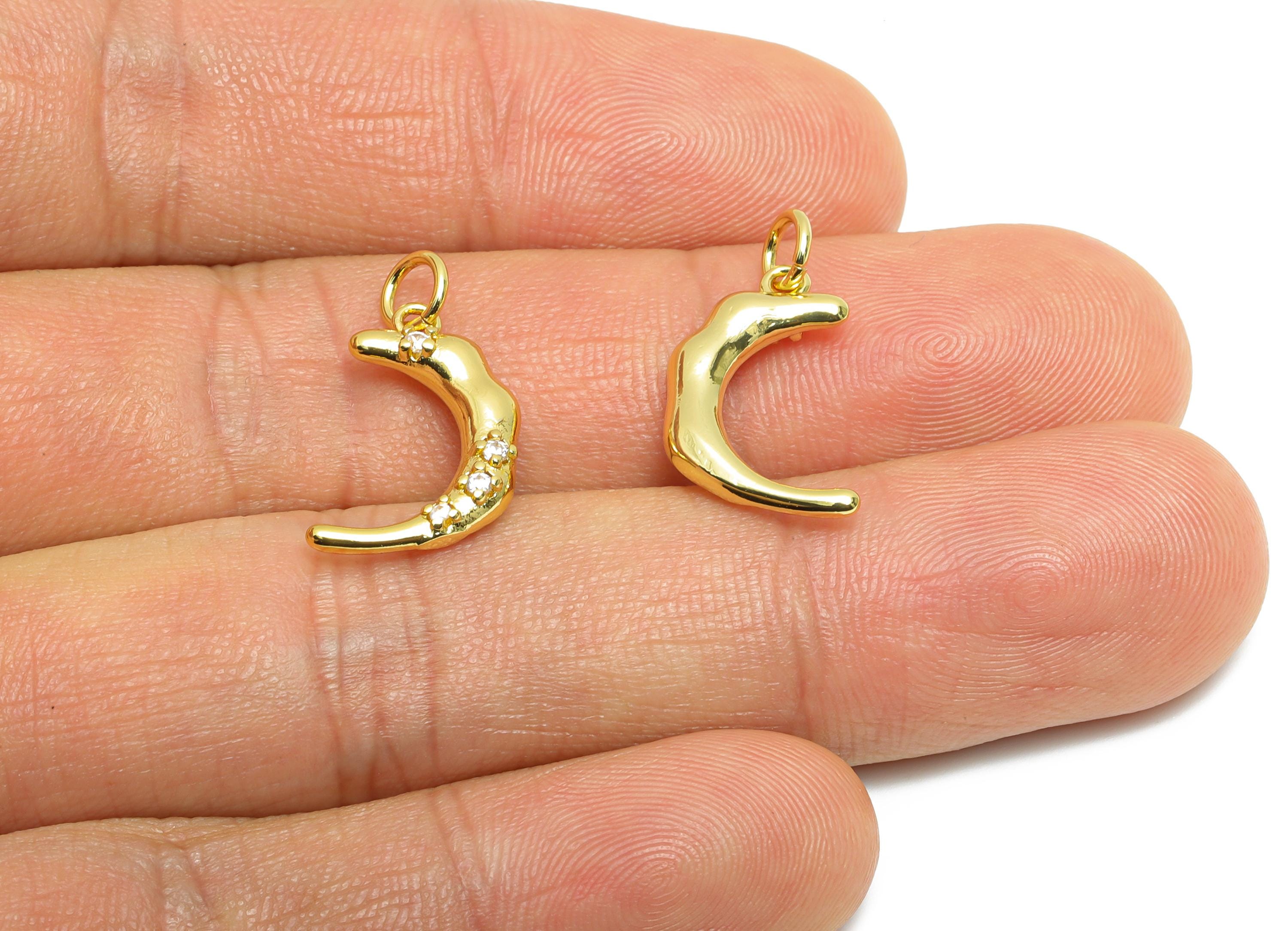 Brass Crescent Bracelet Charm - Sparkling Zircon Moon Charm - Textured Jewelry Accessories - 18K Real Gold Plated - 14.6x9x3.46mm -RGP10590 - DOMEDBAZAAR
