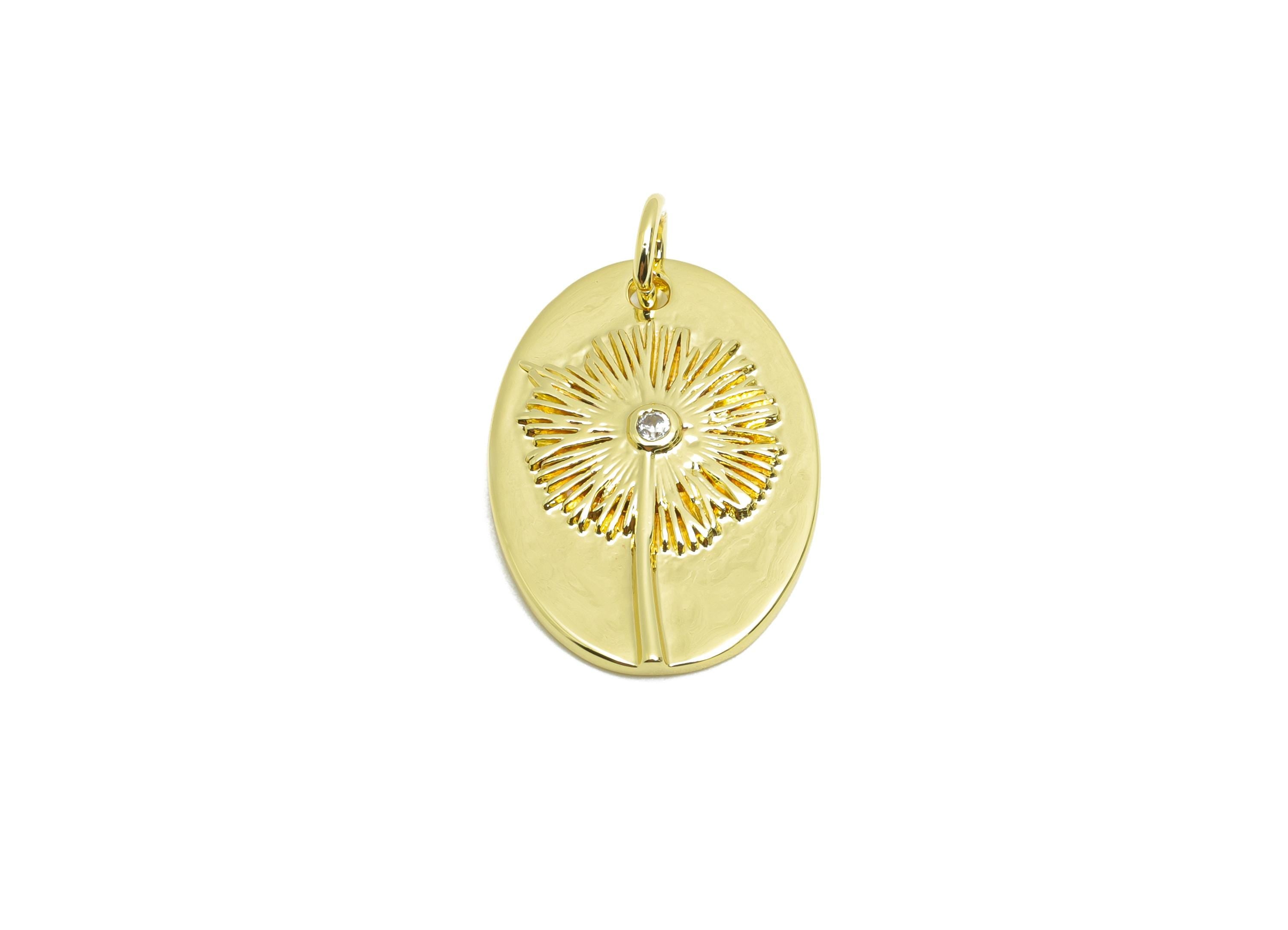 Brass Dandelion CZ Charm - Brass Dainty Cubic Zircon Charm - Brass Flower Earring Charm - 18K Real Gold Plated - 19x13x2.52mm - RGP10554 - DOMEDBAZAAR