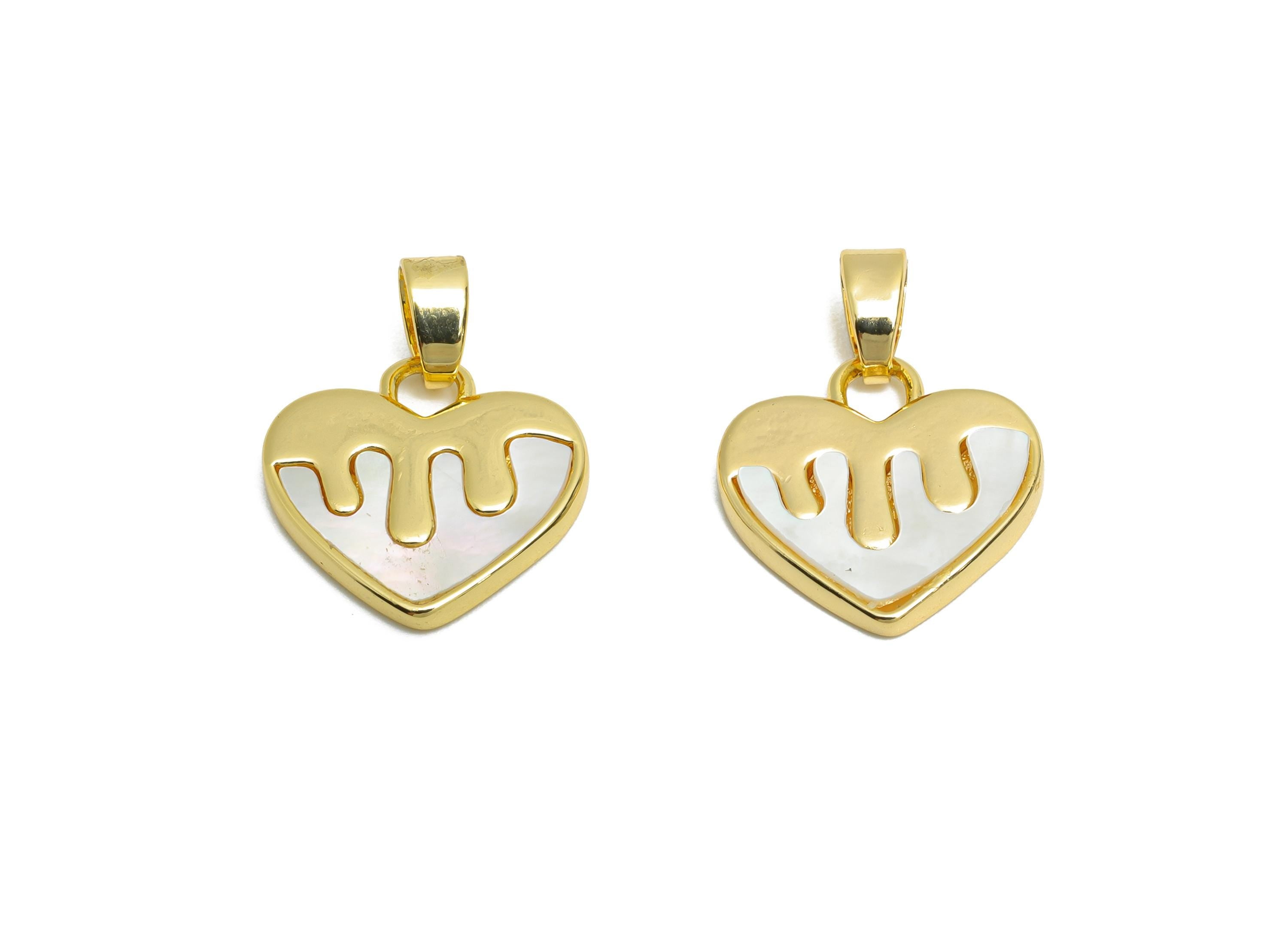 Brass Heart Pendant - Gold Heart Melting Seashell Pendant - Romantic Love Heart Jewelry - 18K Real Gold Plated - 13.2x13.82x1.71mm -RGP10636 - DOMEDBAZAAR