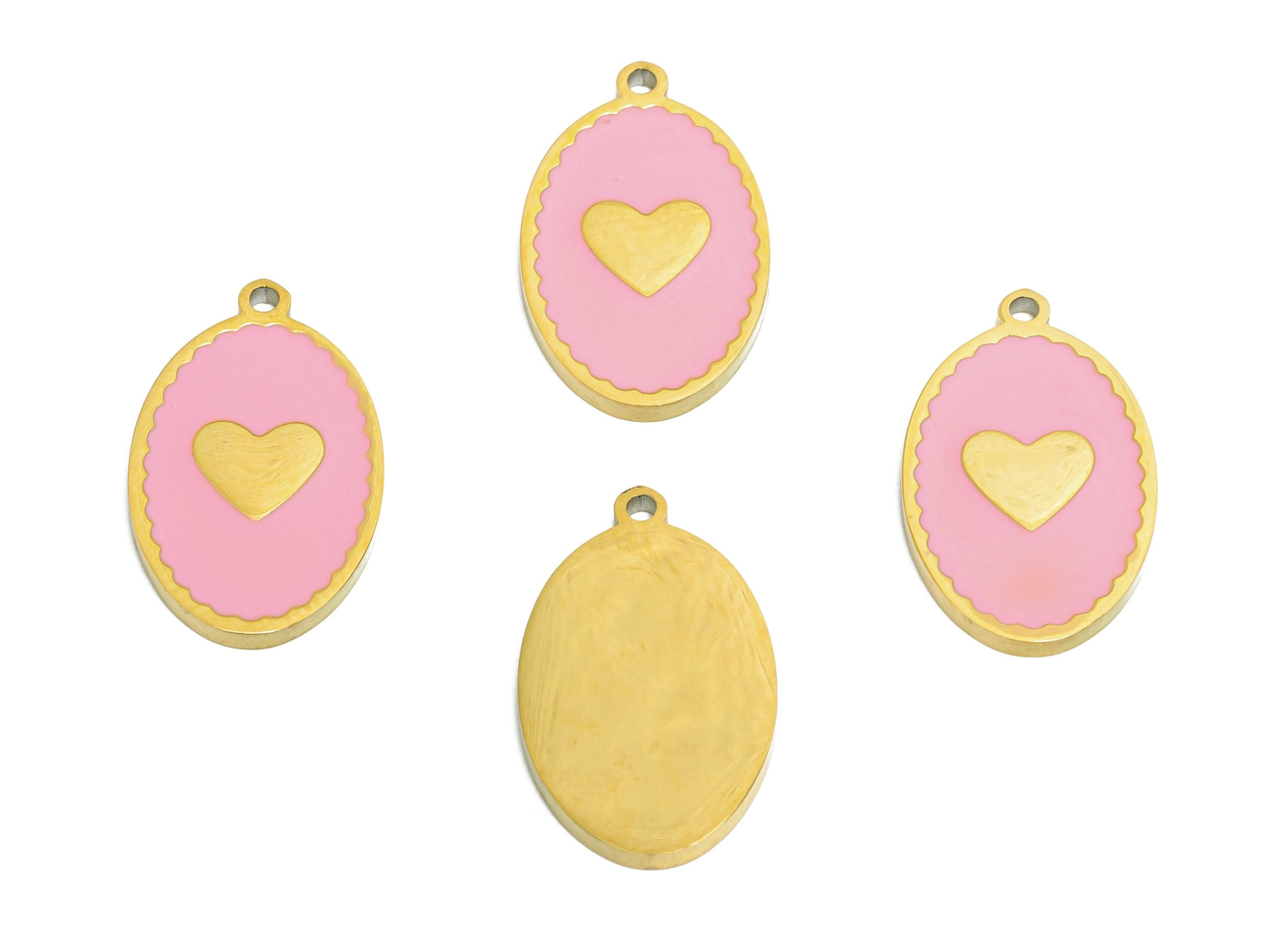 Stainless Steel Heart Charms - Elegant Oval Enamel Heart Necklace Pendant - 316L Stainless Steel - Steel Finding - 18.19x11x1.38mm - SS1617 - DOMEDBAZAAR