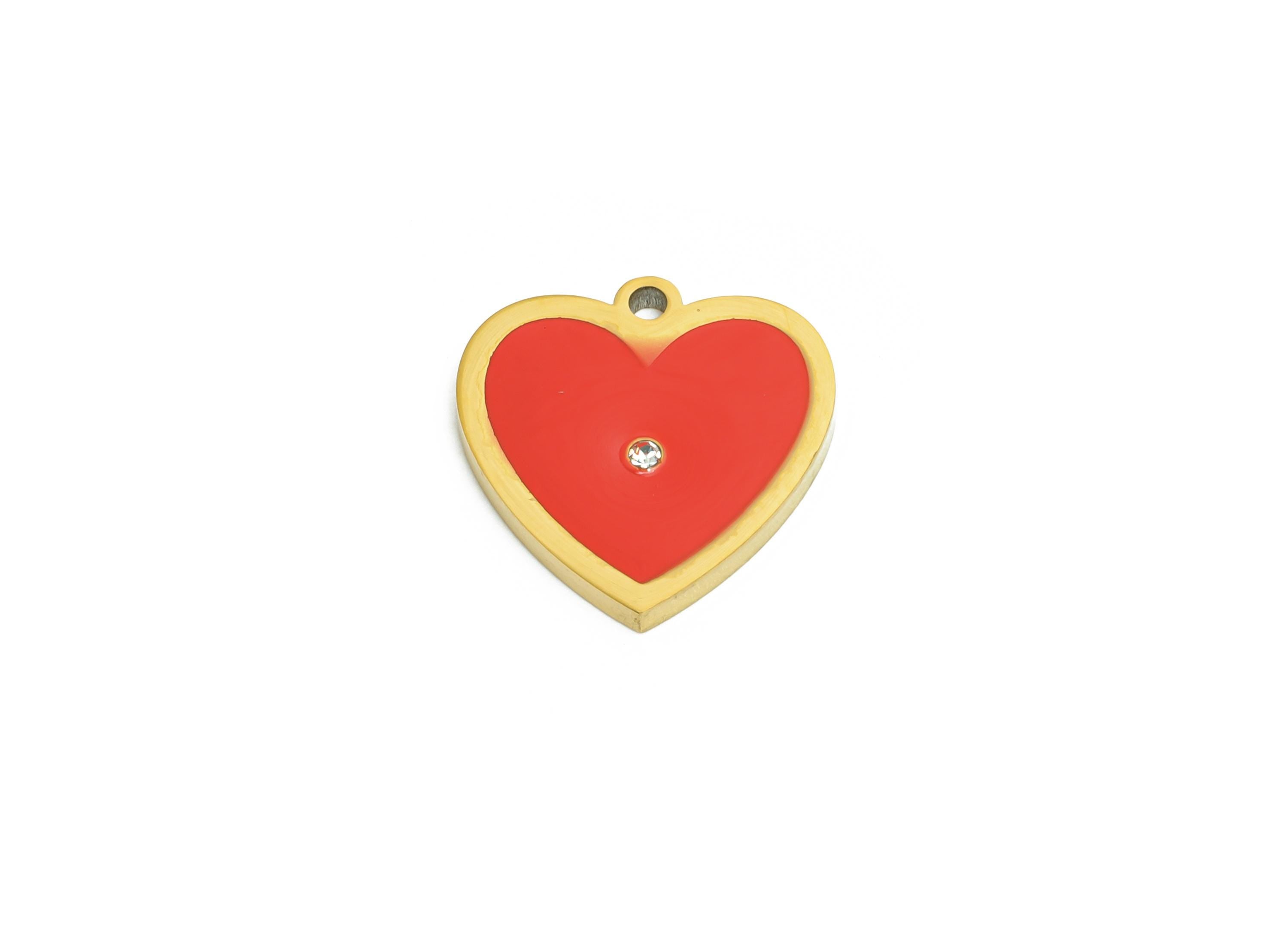 Stainless Steel Heart Charms - Elegant Enamel Heart CZ Bracelet Charms - 316L Stainless Steel - Steel Findings - 13.32x13x1.43mm - SS1616 - DOMEDBAZAAR