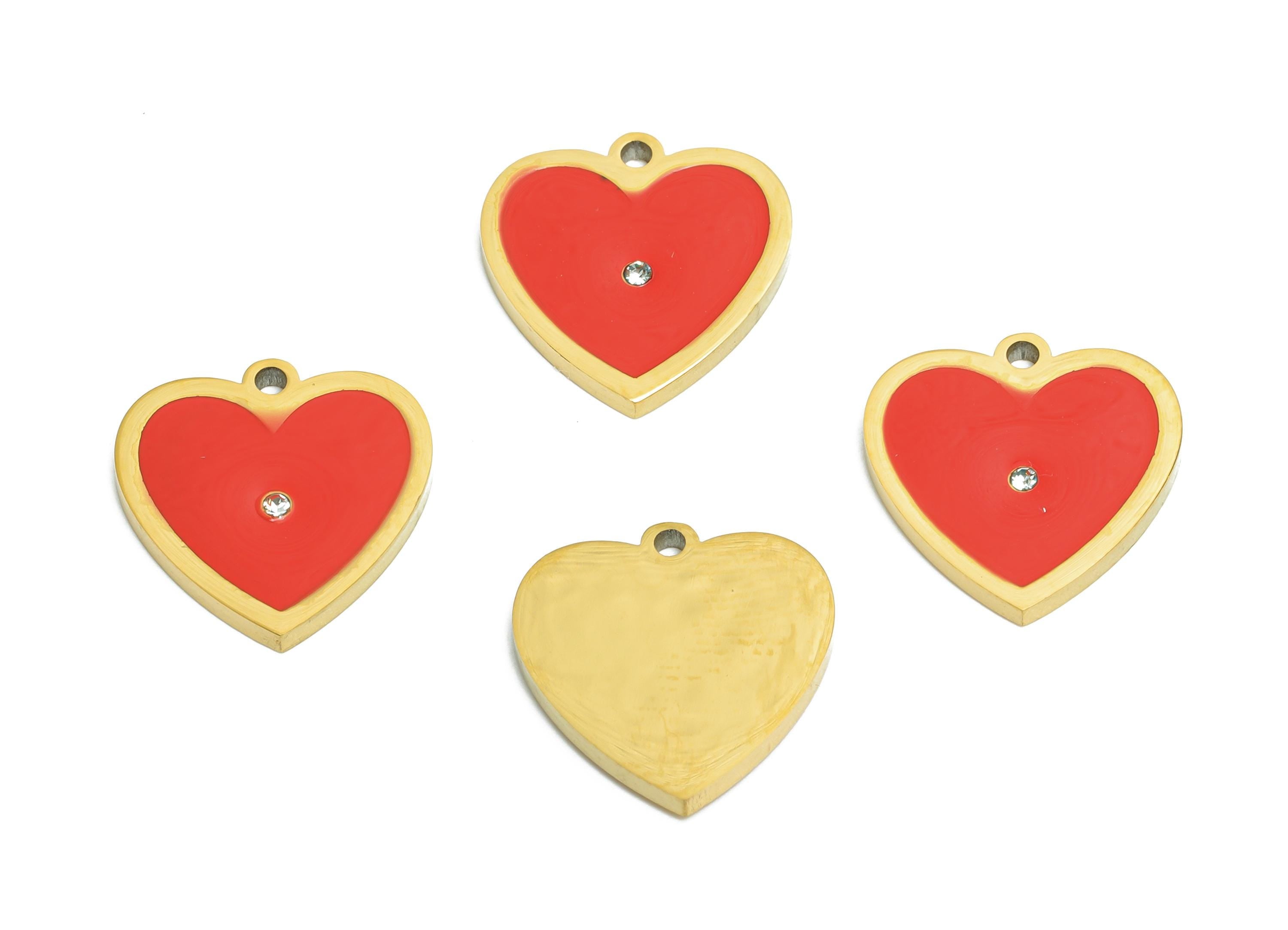 Stainless Steel Heart Charms - Elegant Enamel Heart CZ Bracelet Charms - 316L Stainless Steel - Steel Findings - 13.32x13x1.43mm - SS1616 - DOMEDBAZAAR