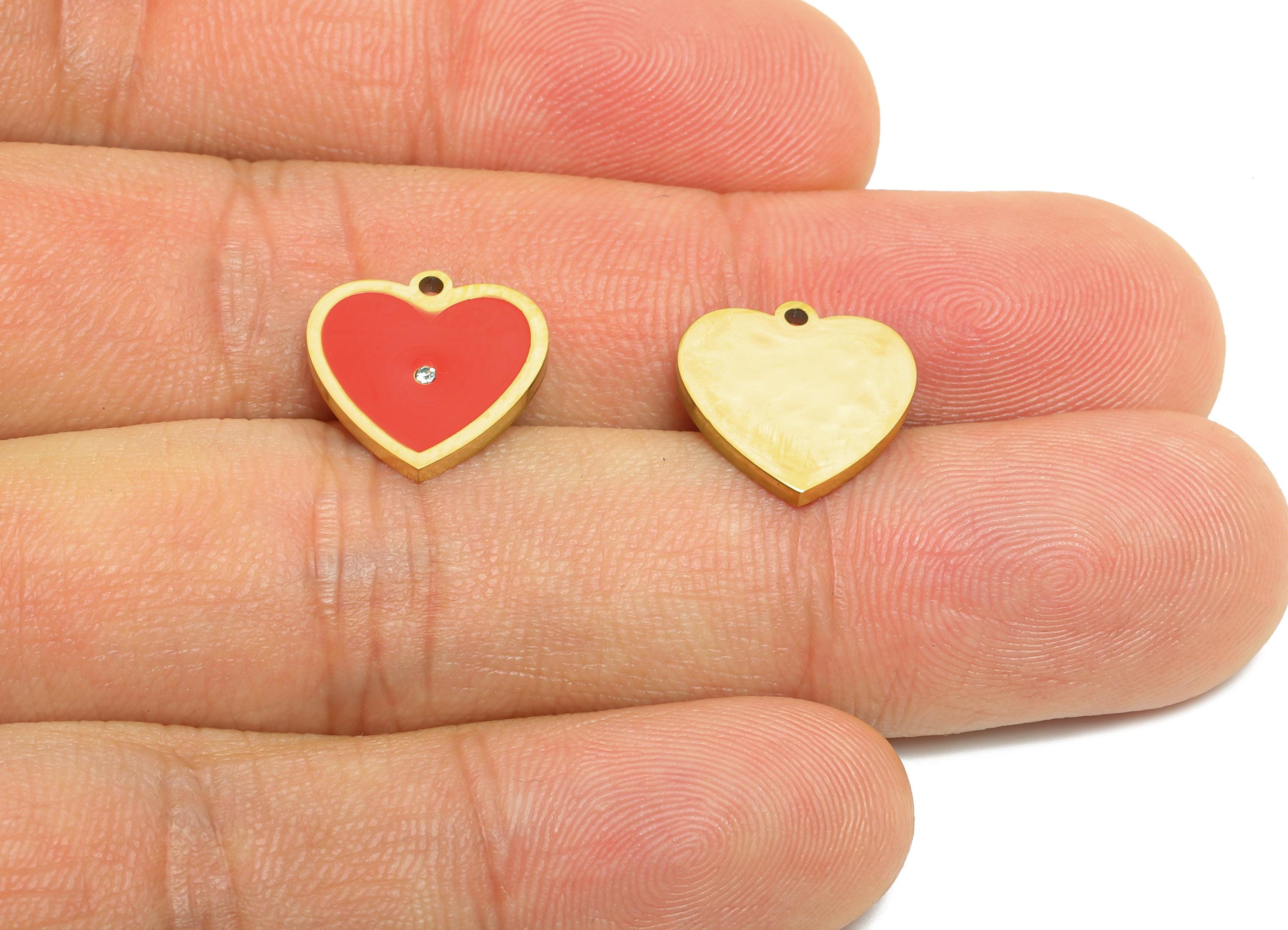 Stainless Steel Heart Charms - Elegant Enamel Heart CZ Bracelet Charms - 316L Stainless Steel - Steel Findings - 13.32x13x1.43mm - SS1616 - DOMEDBAZAAR