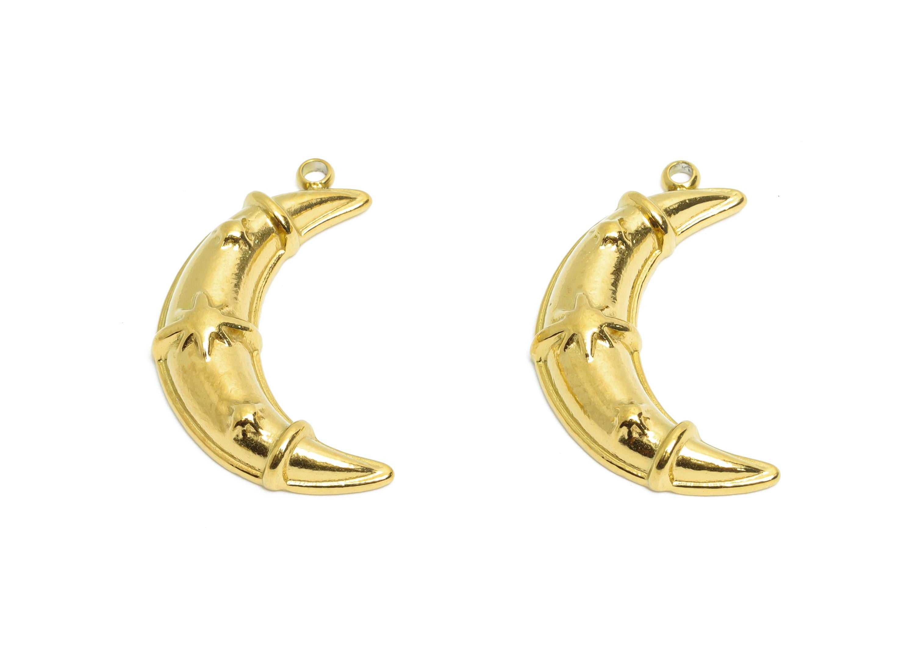 Stainless Steel Crescent Charm - Modern Celestial Moon and Star Charm - 316L Stainless Steel - Mystical Jewelry - 23.65x13.9x4.13mm - SS1606 - DOMEDBAZAAR