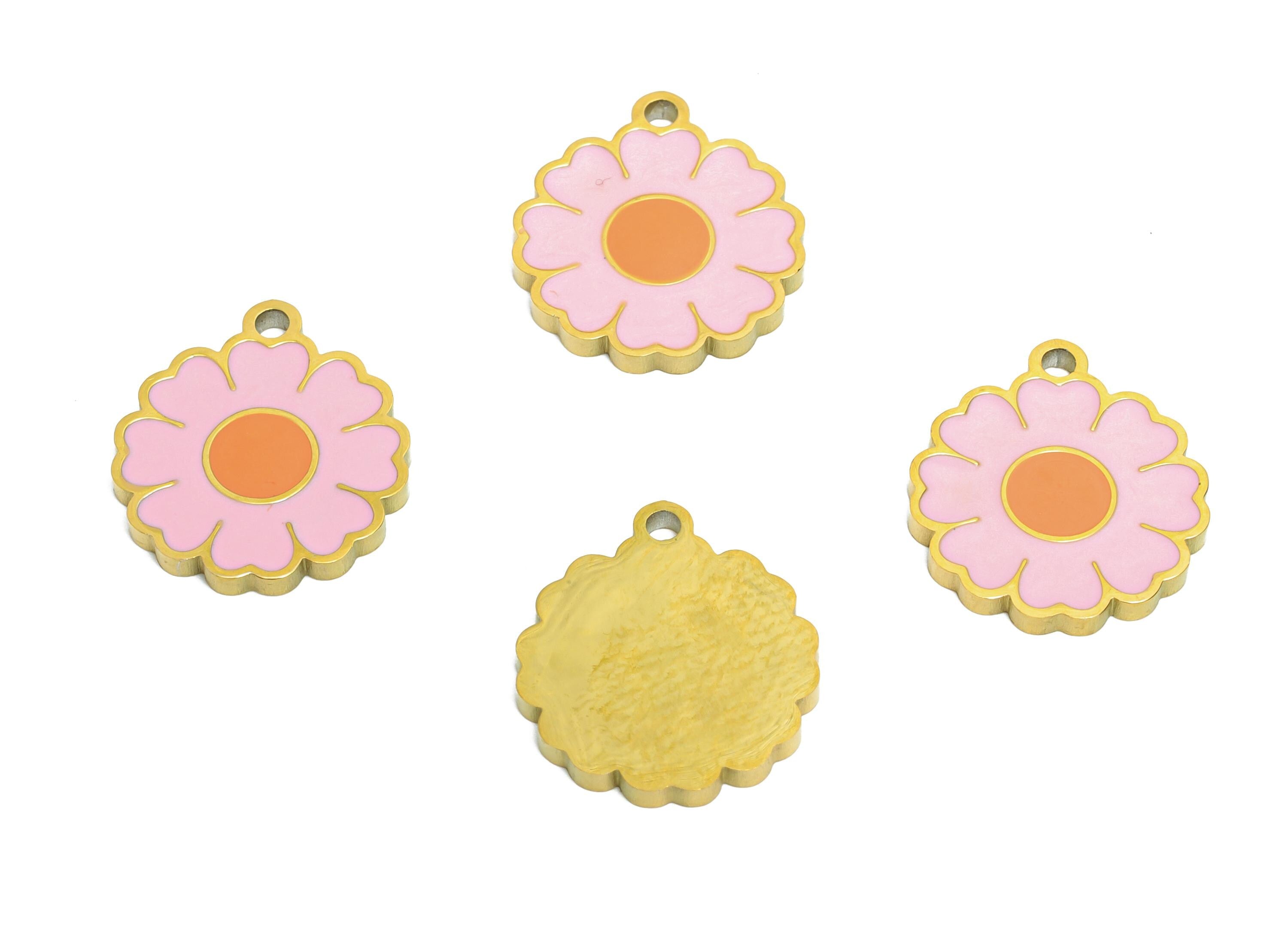Stainless Steel Daisy Charm - Enamel Flower Botanical Charm for Bracelet - 316L Stainless Steel - Steel Jewelry - 13.8x12.2x1.32mm - SS1623 - DOMEDBAZAAR