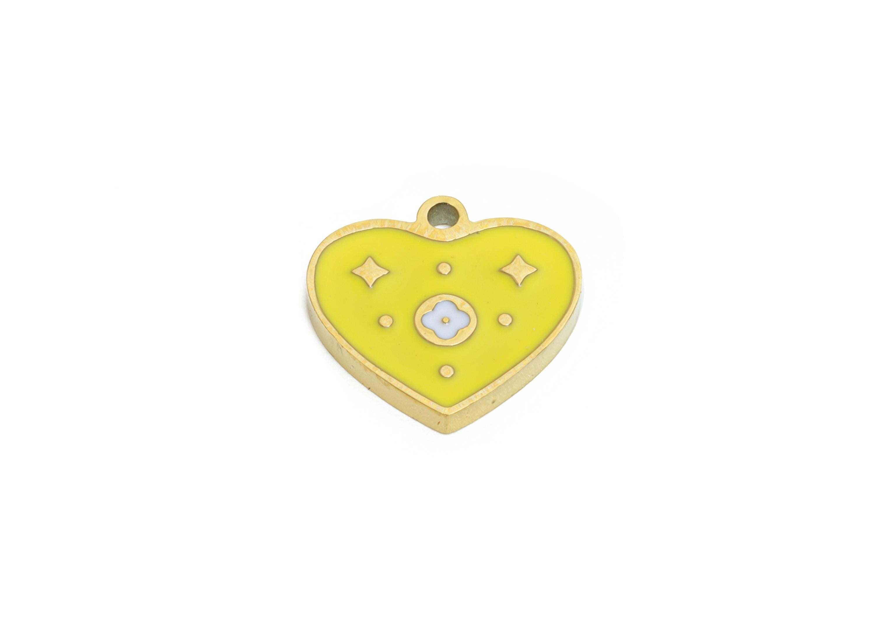 Stainless Steel Heart Charm - Enamel Green Heart Charm for Bracelet - Minimalist Colorful Pendant - Steel Jewelry - 9x10x1.37mm - SS1639 - DOMEDBAZAAR