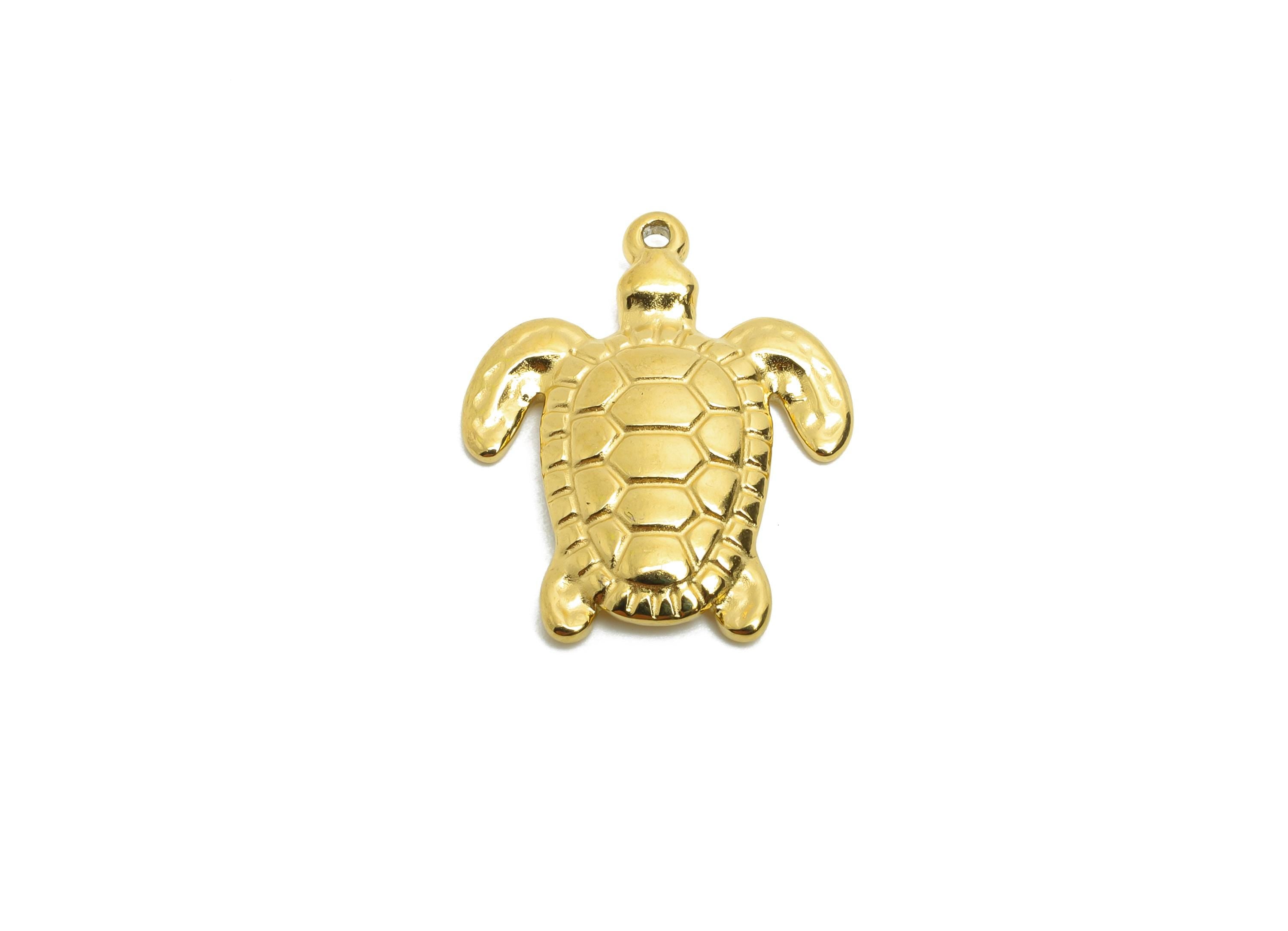 Stainless Steel Turtle Charms - Statement Marine Animal Pendant - 316L Stainless Steel - Steel Jewelry Accessory - 20.43x16.4x2.4mm - SS1654 - DOMEDBAZAAR
