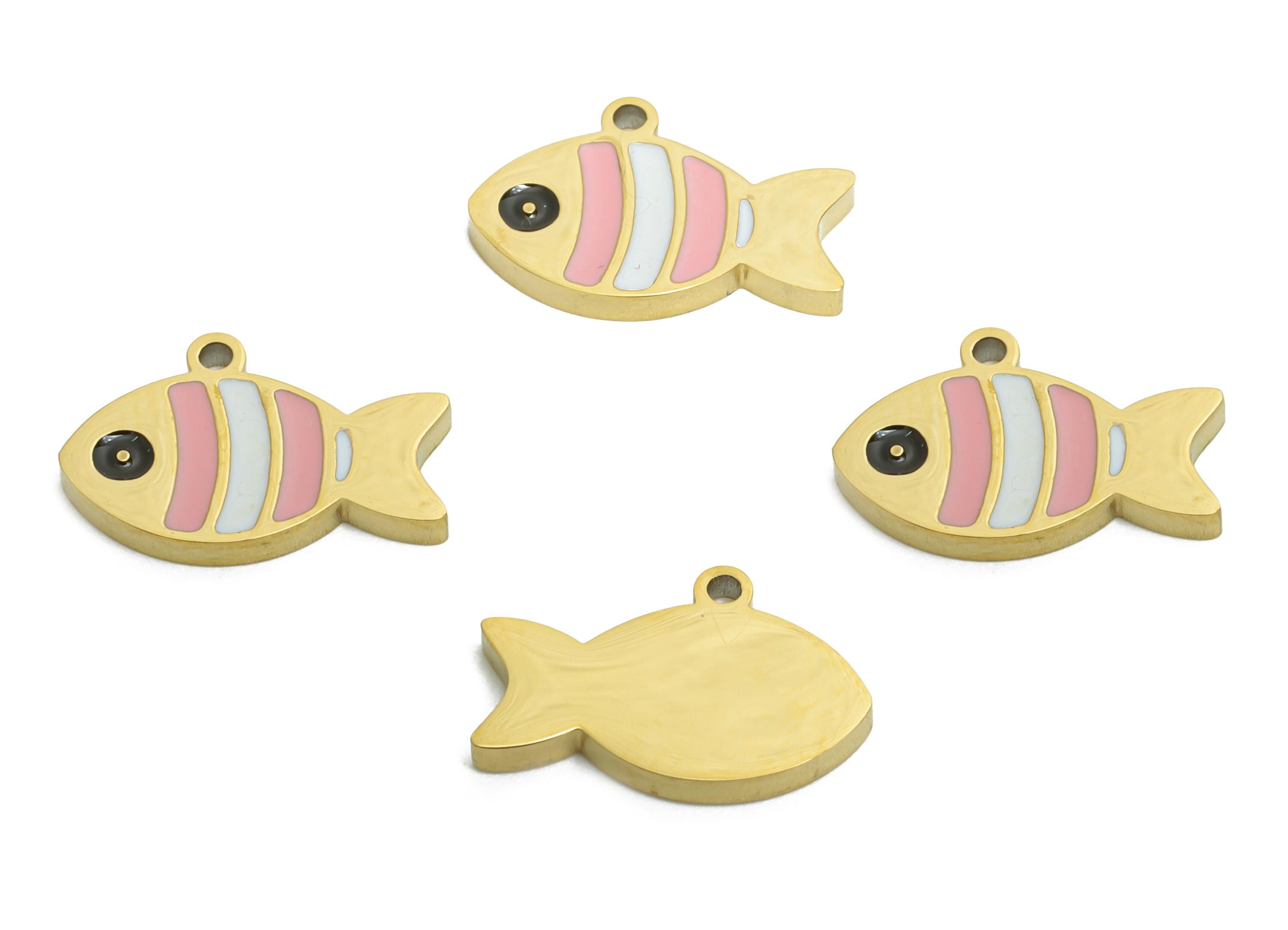 Stainless Steel Fish Charms - Enamel Marine Animal Charm for Bracelet - 316L Stainless Steel - Jewelry Accessory - 8.27x12.6x1.36mm - SS1635 - DOMEDBAZAAR