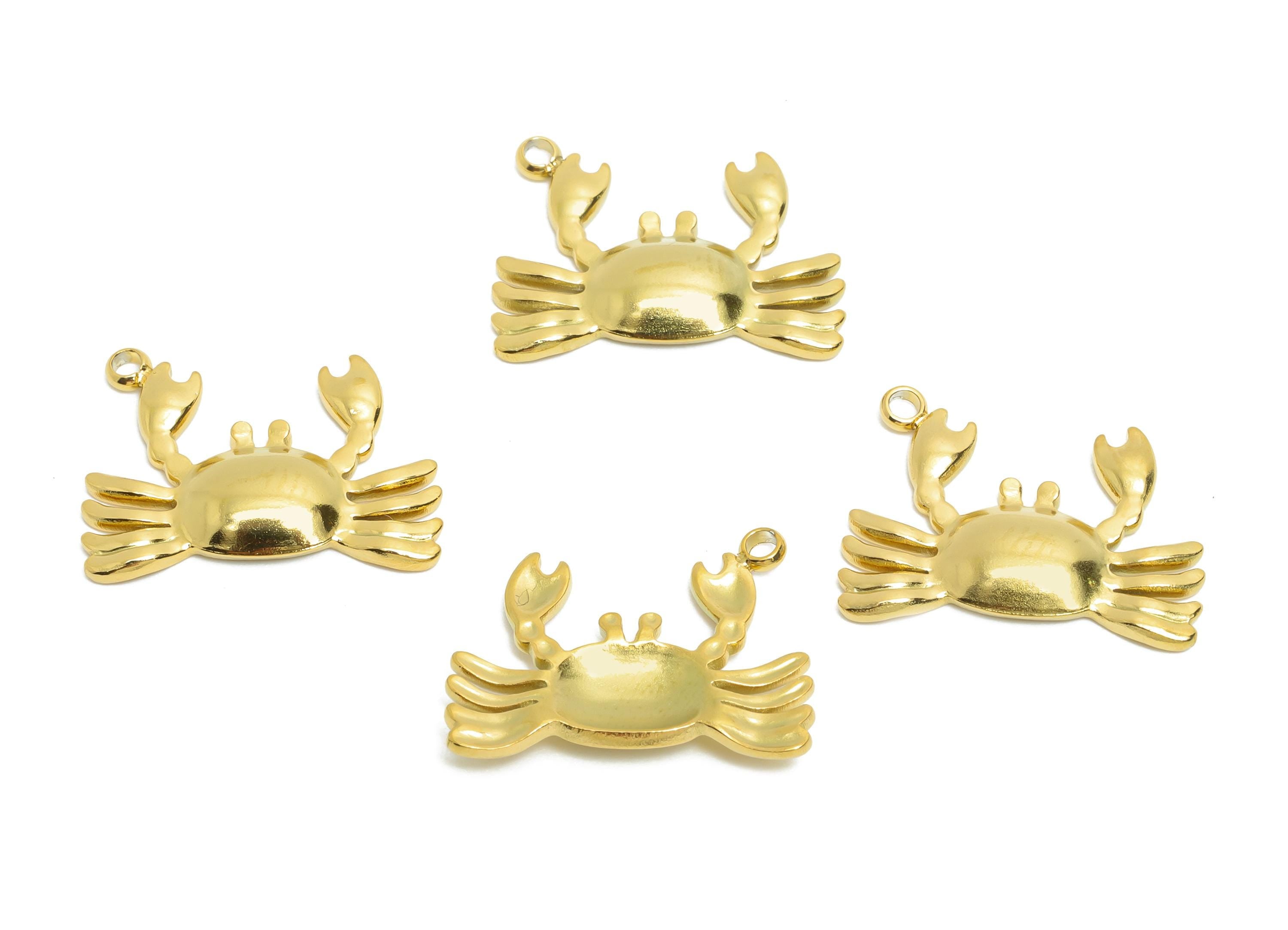 Stainless Steel Crab Charms - Refined Crab Marine Animal Pendant - 316L Stainless Steel - Steel Jewelry Accessory - 14x17.93x2.43mm - SS1646 - DOMEDBAZAAR
