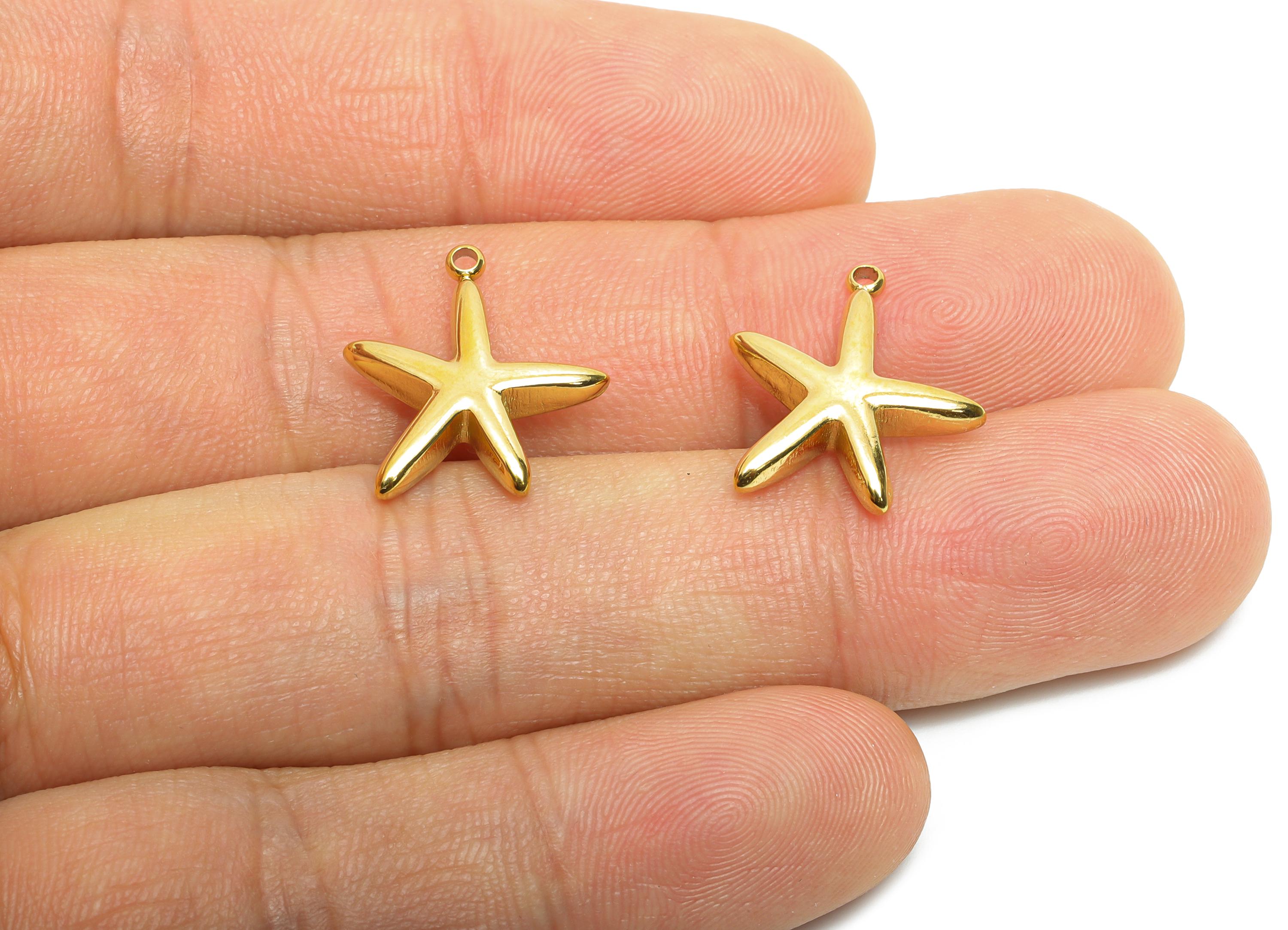 Stainless Steel Starfish Charms - Minimalist Marine Life Pendant - 316L Stainless Steel - Steel Jewelry Accessory - 17.7x14.7x3.9mm - SS1647 - DOMEDBAZAAR