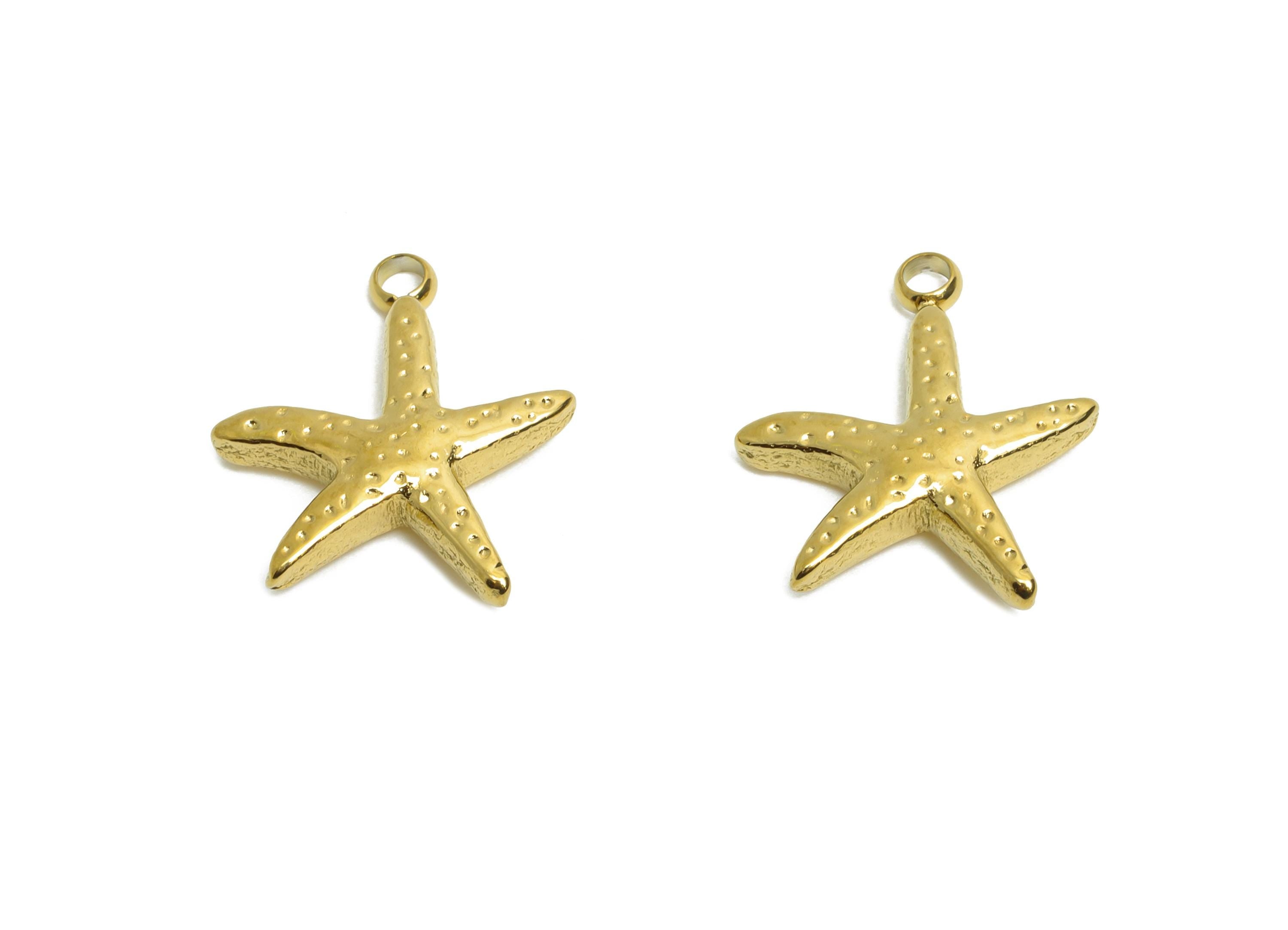Stainless Steel Starfish Charms - Minimalist Marine Life Pendant - 316L Stainless Steel - Steel Jewelry Accessory - 14x12x2.9mm - SS1627 - DOMEDBAZAAR