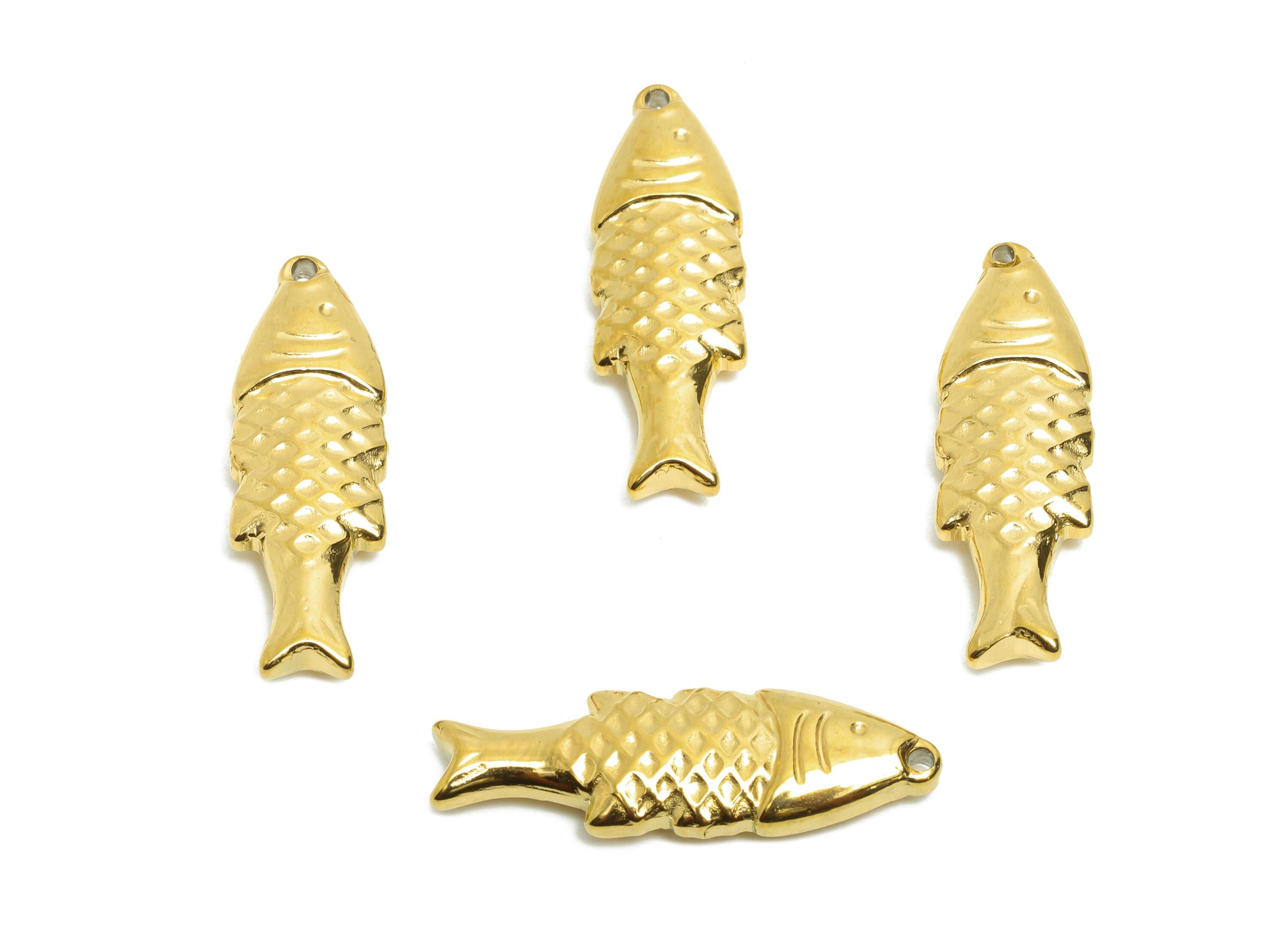 Stainless Steel Fish Charms - Textured Marine Fish Pendant - Modern Fish Pendant - Minimalist Steel Finding - 23x7x3mm - SS1649 - DOMEDBAZAAR