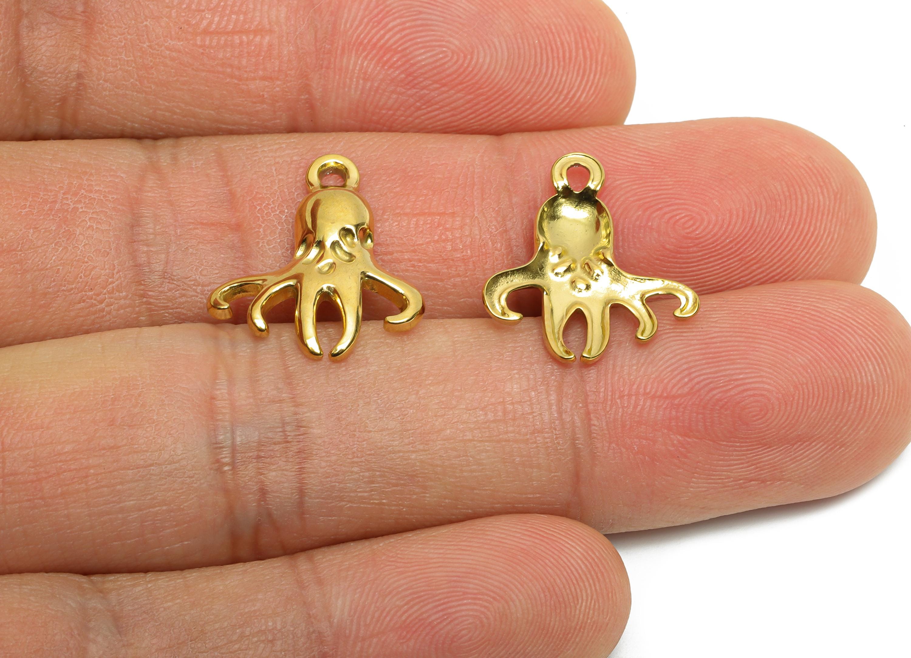 Stainless Steel Octopus Charms - Textured Marine Life Pendant - Modern Octopus Pendant - Minimalist Steel Finding - 18x15x2mm - SS1625 - DOMEDBAZAAR