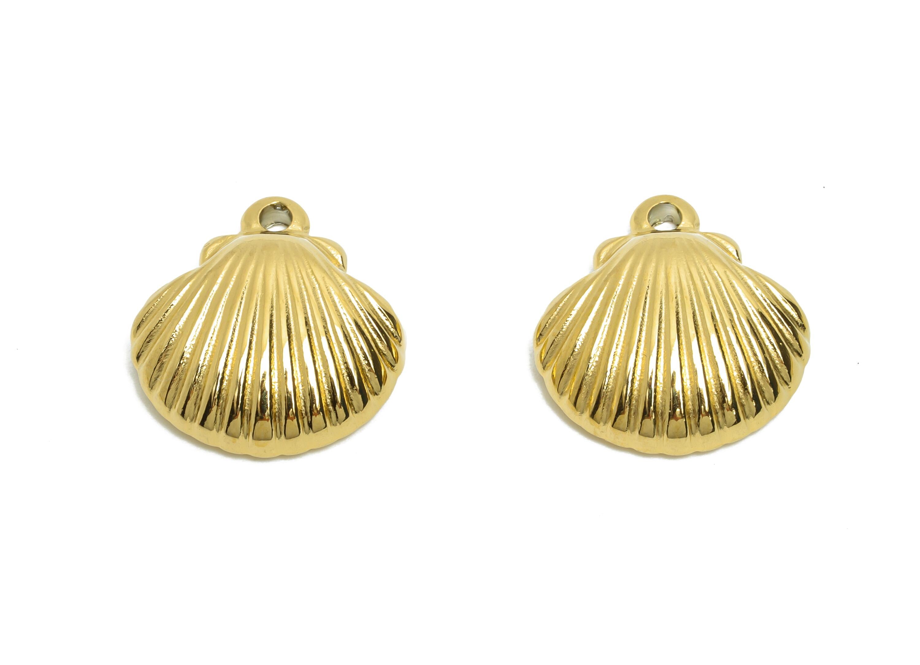 Stainless Steel Seashell Charms - Textured Marine Life Pendant - Elegant Seashell Charm - Minimalist Ocean Jewelry - 16x15x4.77mm - SS1648 - DOMEDBAZAAR