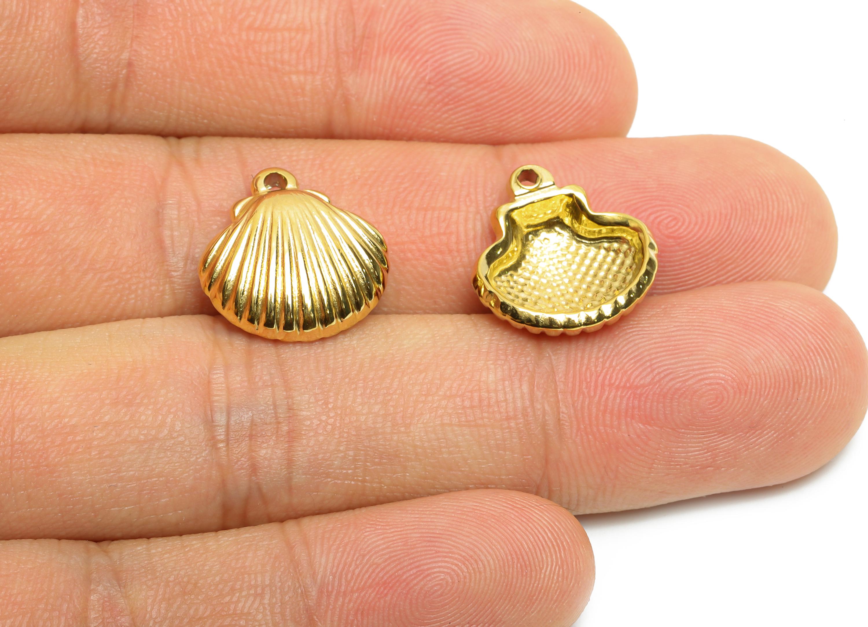 Stainless Steel Seashell Charms - Textured Marine Life Pendant - Elegant Seashell Charm - Minimalist Ocean Jewelry - 16x15x4.77mm - SS1648 - DOMEDBAZAAR