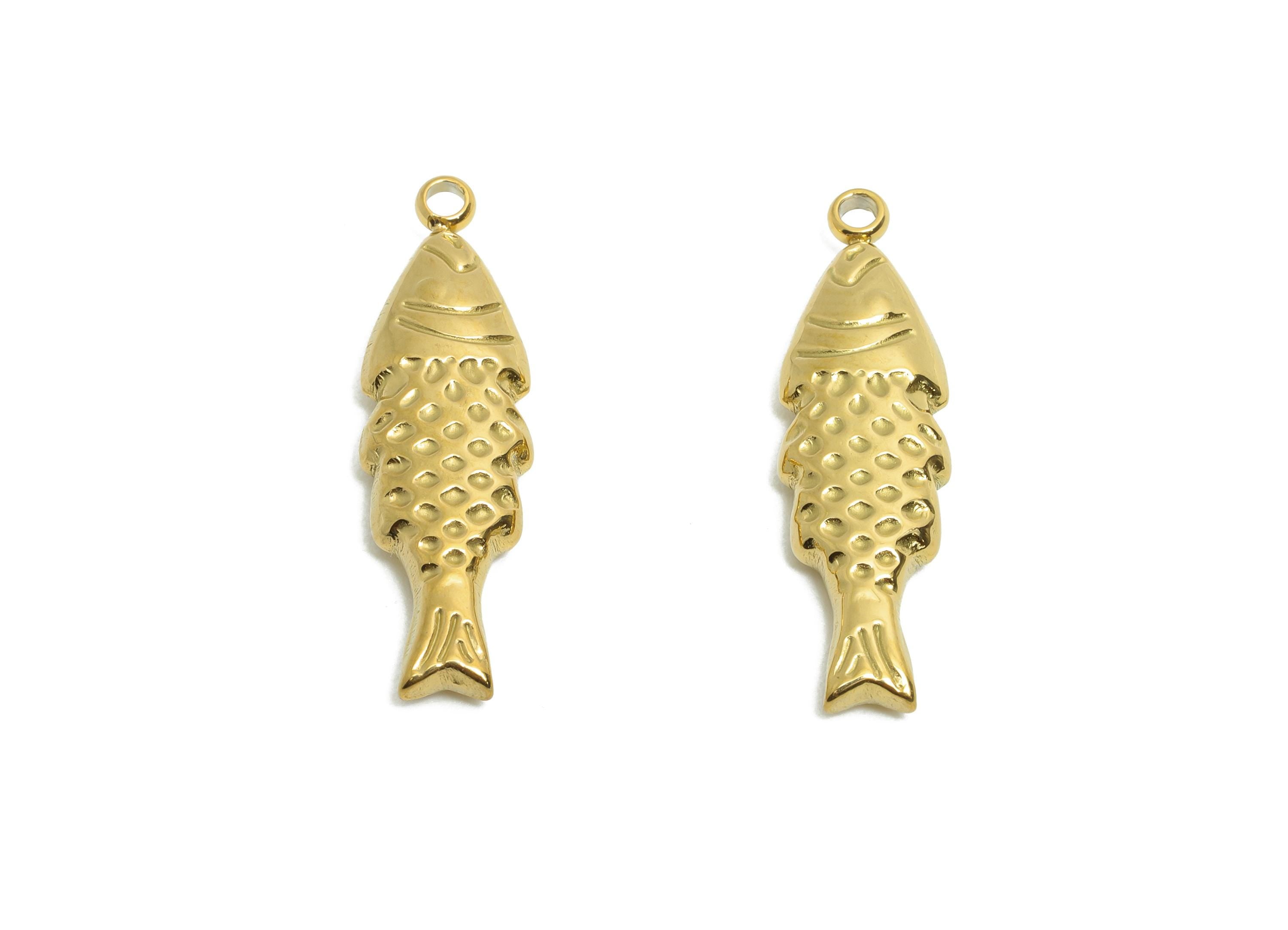 Stainless Steel Fish Charms - Textured Marine Fish Pendant - Modern Fish Pendant - Minimalist Steel Finding - 22x6x3.23mm - SS1640 - DOMEDBAZAAR