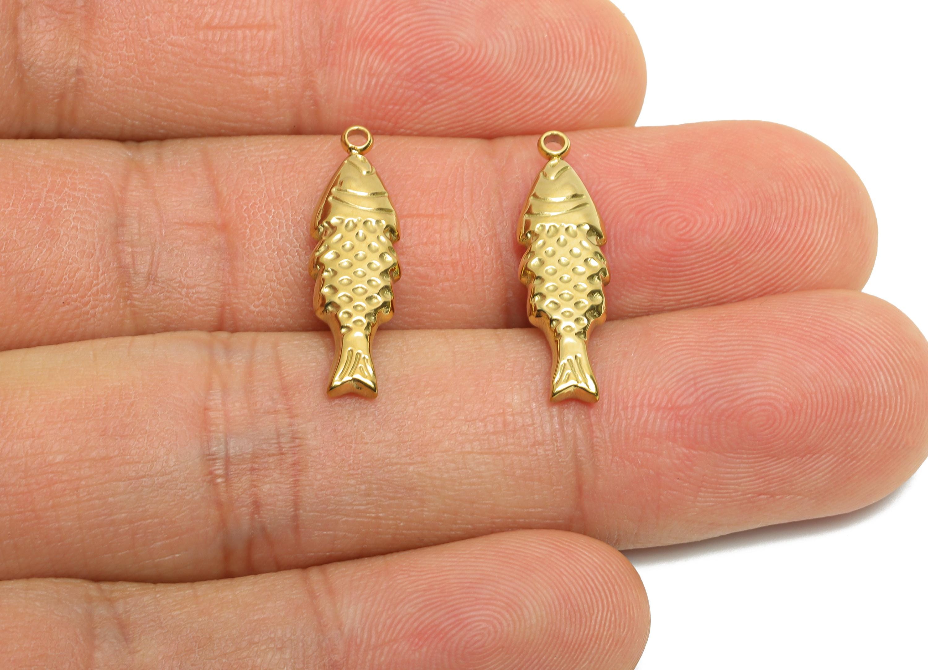 Stainless Steel Fish Charms - Textured Marine Fish Pendant - Modern Fish Pendant - Minimalist Steel Finding - 22x6x3.23mm - SS1640 - DOMEDBAZAAR