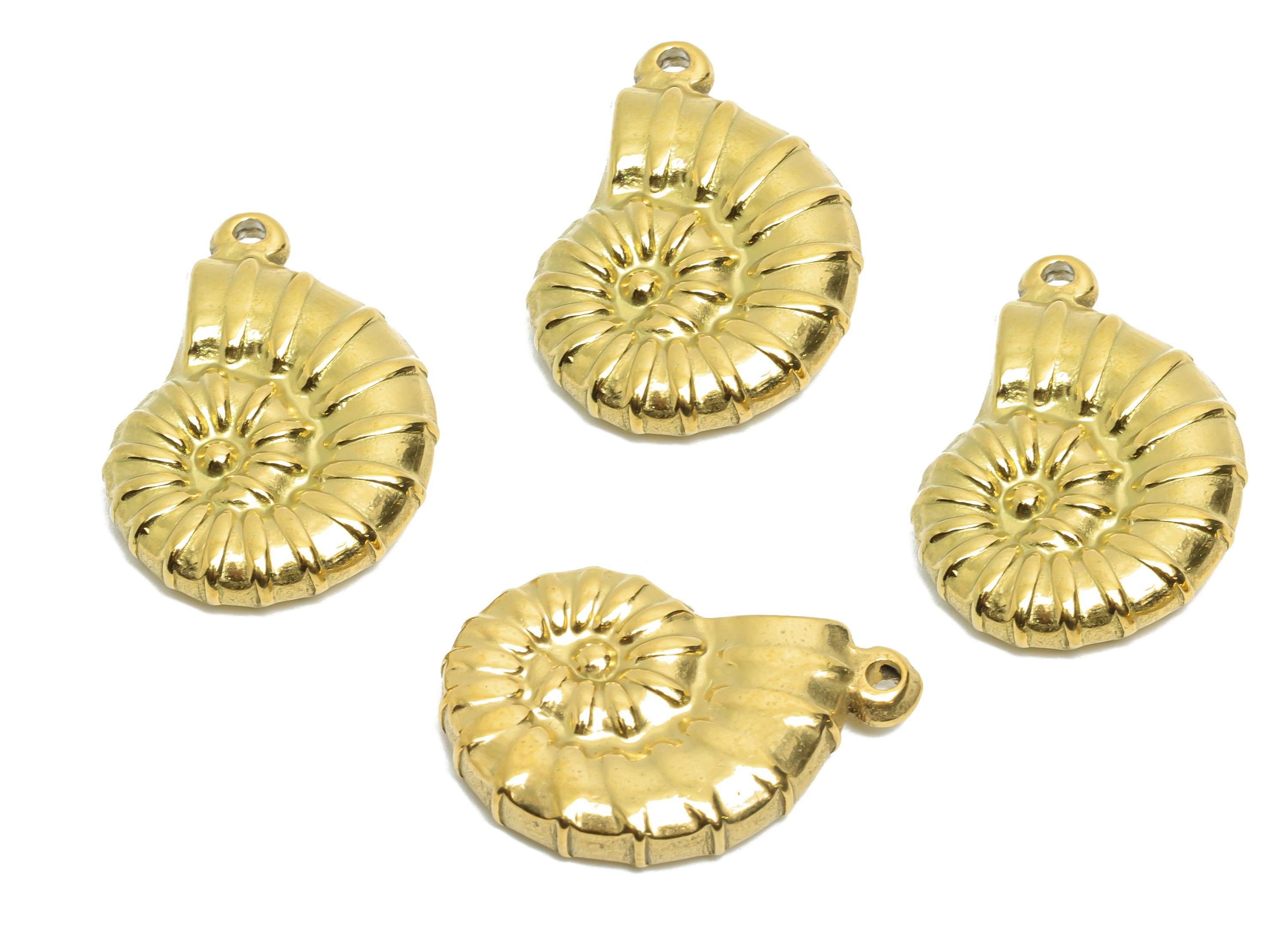 Stainless Steel Conch Charms - Textured Marine Spiral Pendant - Marine Fossil Charm - Minimalist Ocean Jewelry - 21x15x3mm - SS1657 - DOMEDBAZAAR