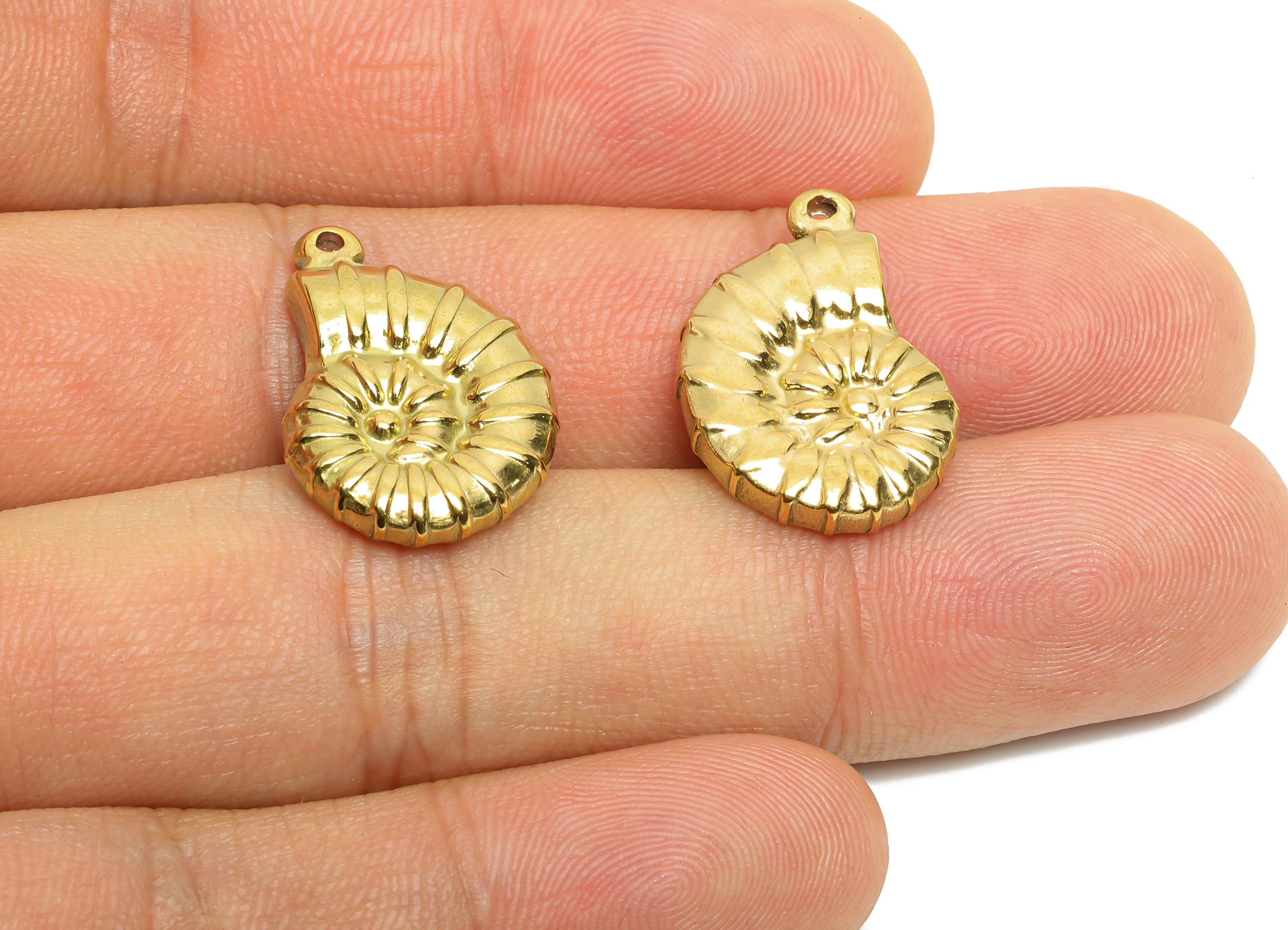 Stainless Steel Conch Charms - Textured Marine Spiral Pendant - Marine Fossil Charm - Minimalist Ocean Jewelry - 21x15x3mm - SS1657 - DOMEDBAZAAR