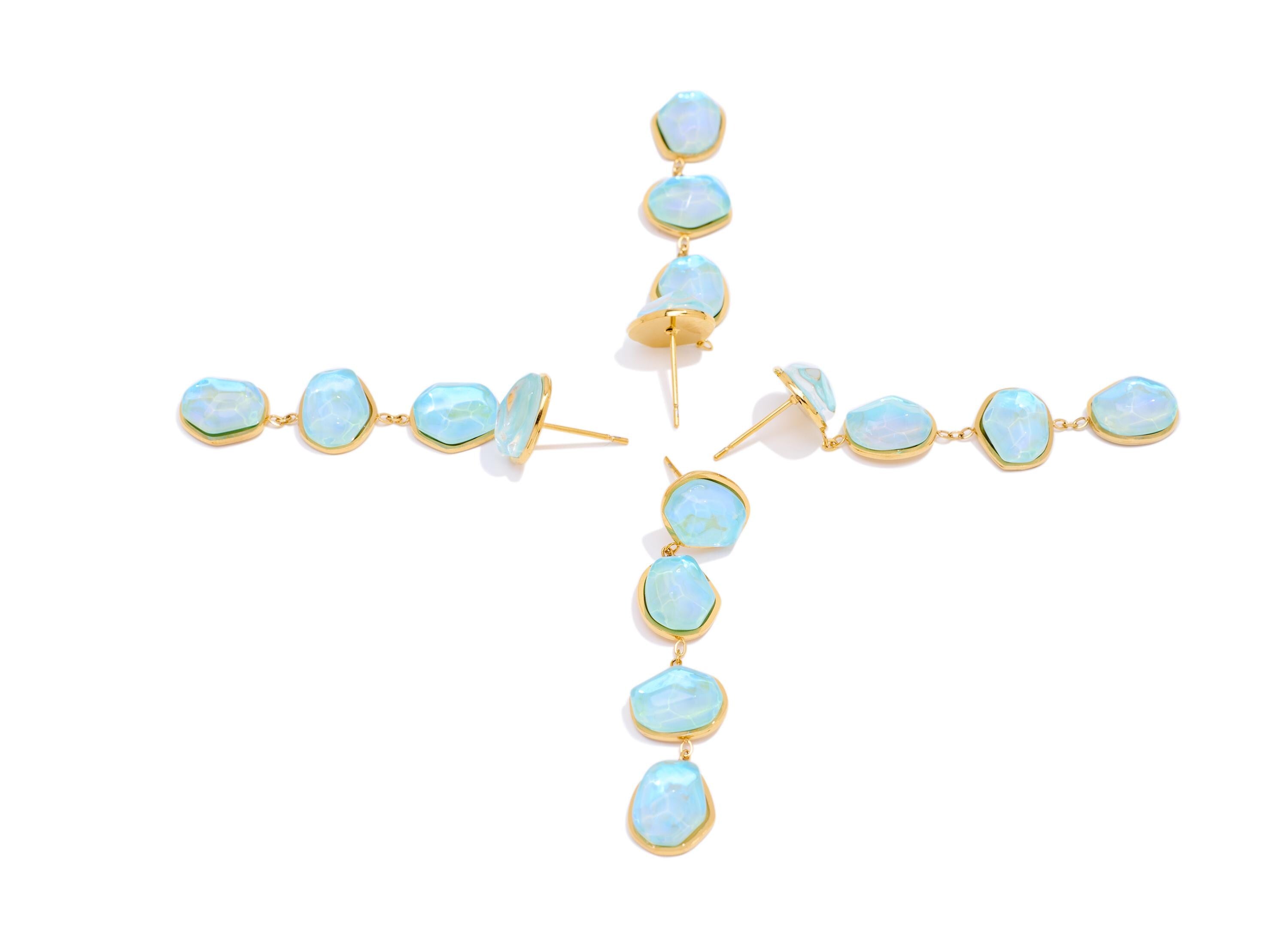 Stainless Steel Dangle Stud - Gold Acrylic Tassel Earring Post - Modern Steel Chian Stud - Gold Vacuum Plated - 48.8x10.38x4.33mm - SS2224 - DOMEDBAZAAR