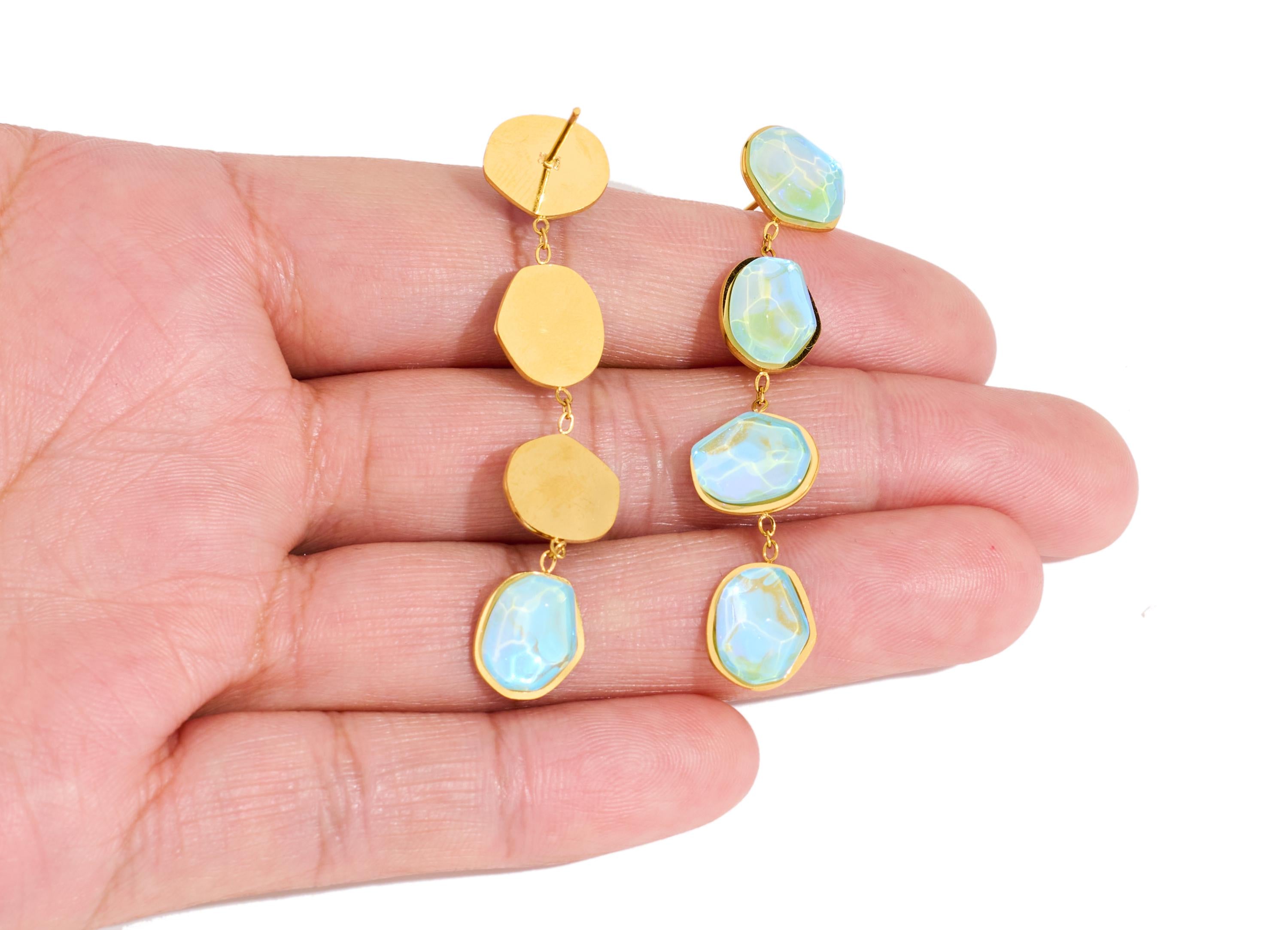 Stainless Steel Dangle Stud - Gold Acrylic Tassel Earring Post - Modern Steel Chian Stud - Gold Vacuum Plated - 48.8x10.38x4.33mm - SS2224 - DOMEDBAZAAR