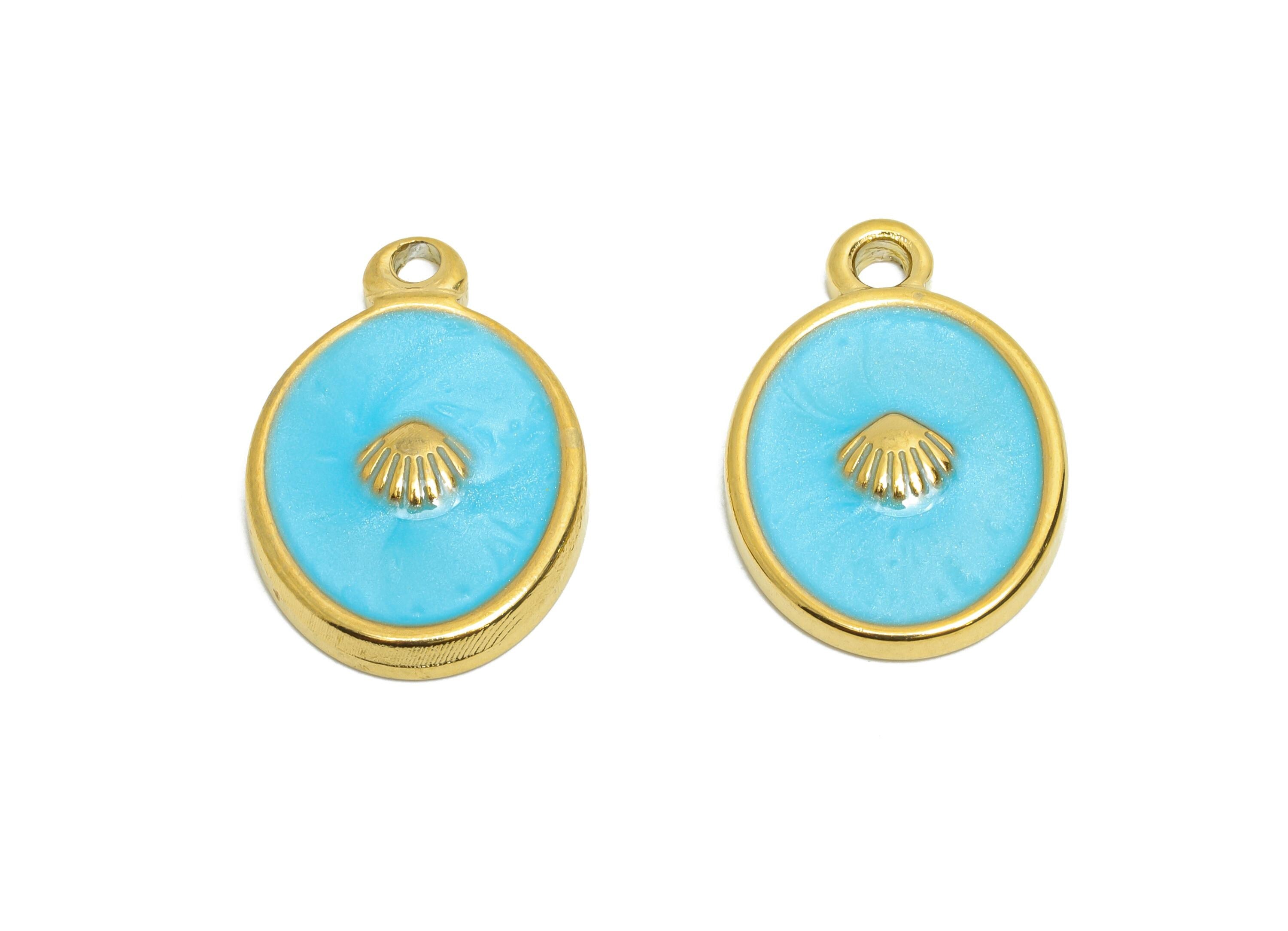 Stainless Steel Oval Charms - Unique Blue Enamel Shell Pendant - 316L Stainless Steel - Elegant Steel Jewelry - 19.88x13.62x2.78mm - SS1644 - DOMEDBAZAAR