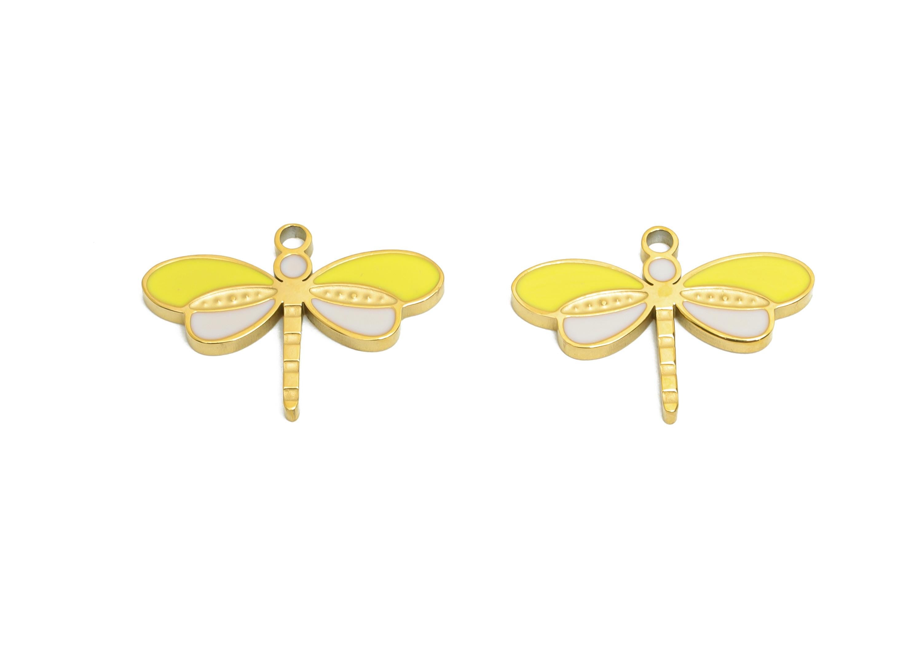 Stainless Steel Dragonfly Charms - Dainty Enamel Insect Bracelet Charm - Modern Dragonfly Pendant - Steel Jewelry - 11.45x15.88x1mm - SS1620 - DOMEDBAZAAR