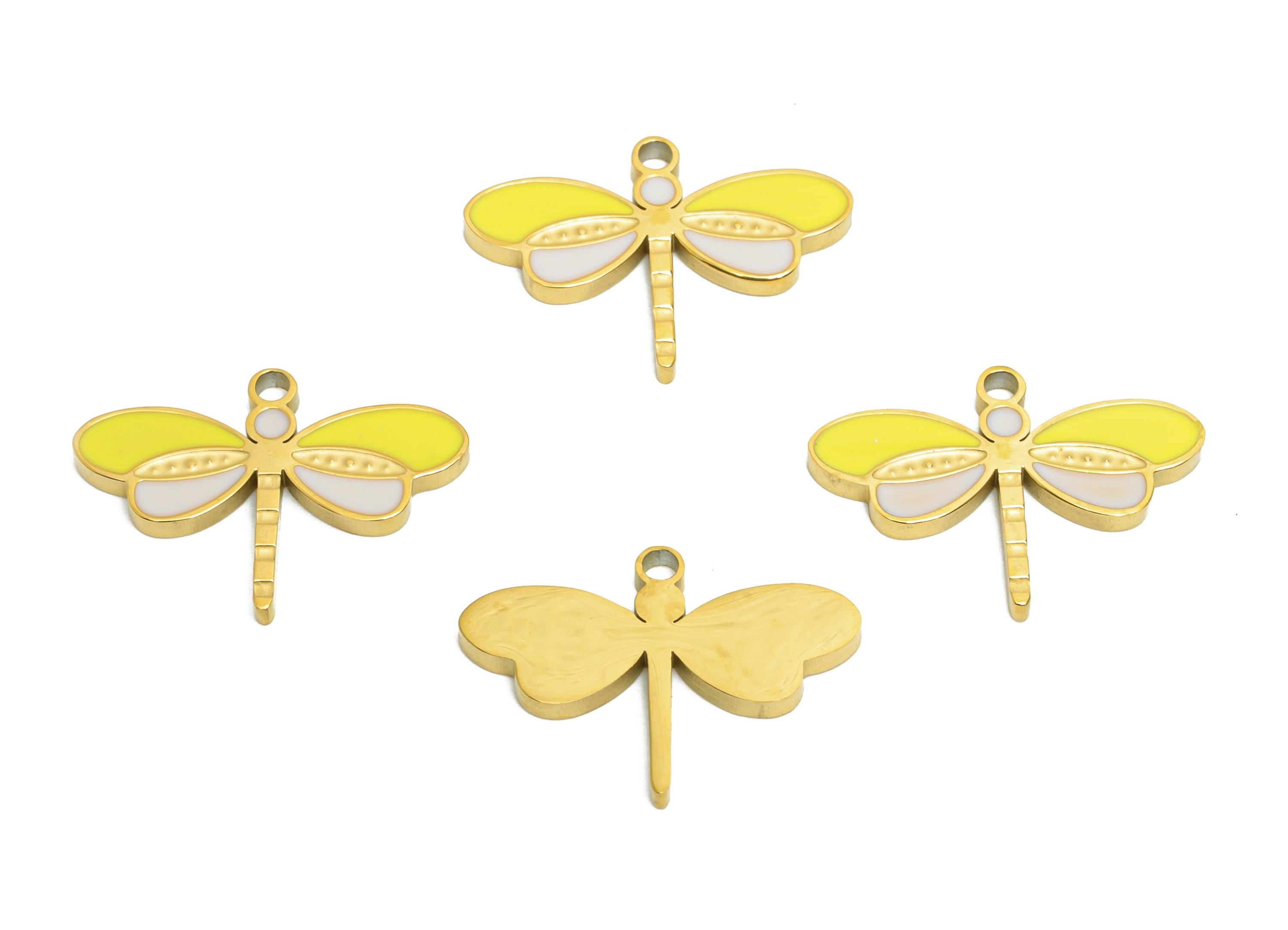 Stainless Steel Dragonfly Charms - Dainty Enamel Insect Bracelet Charm - Modern Dragonfly Pendant - Steel Jewelry - 11.45x15.88x1mm - SS1620 - DOMEDBAZAAR
