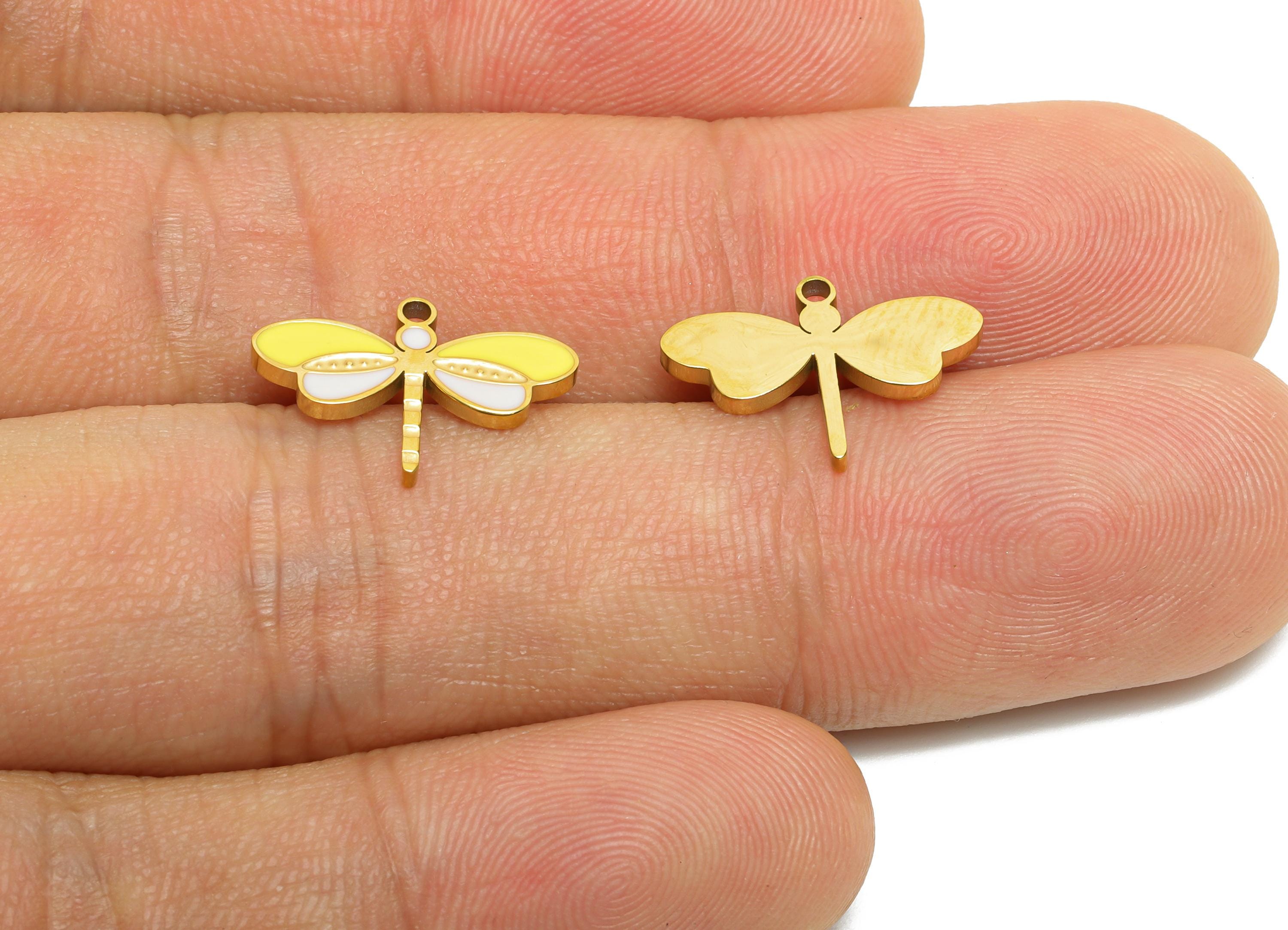 Stainless Steel Dragonfly Charms - Dainty Enamel Insect Bracelet Charm - Modern Dragonfly Pendant - Steel Jewelry - 11.45x15.88x1mm - SS1620 - DOMEDBAZAAR