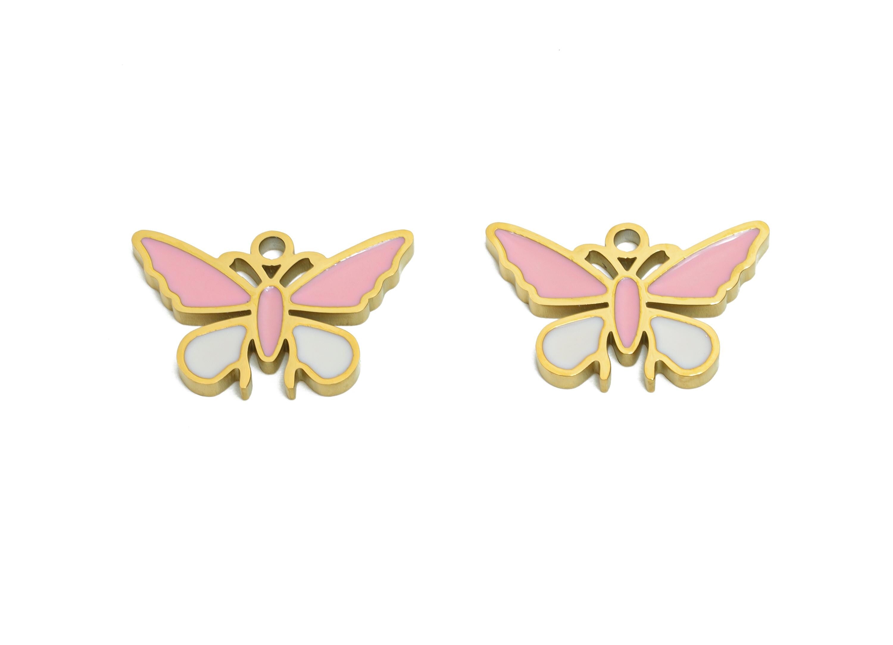 Stainless Steel Butterfly Charms - Dainty Enamel Insect Bracelet Charm - Elegant Butterfly Pendant - Steel Jewelry - 9.9x15x1.37mm - SS1664 - DOMEDBAZAAR