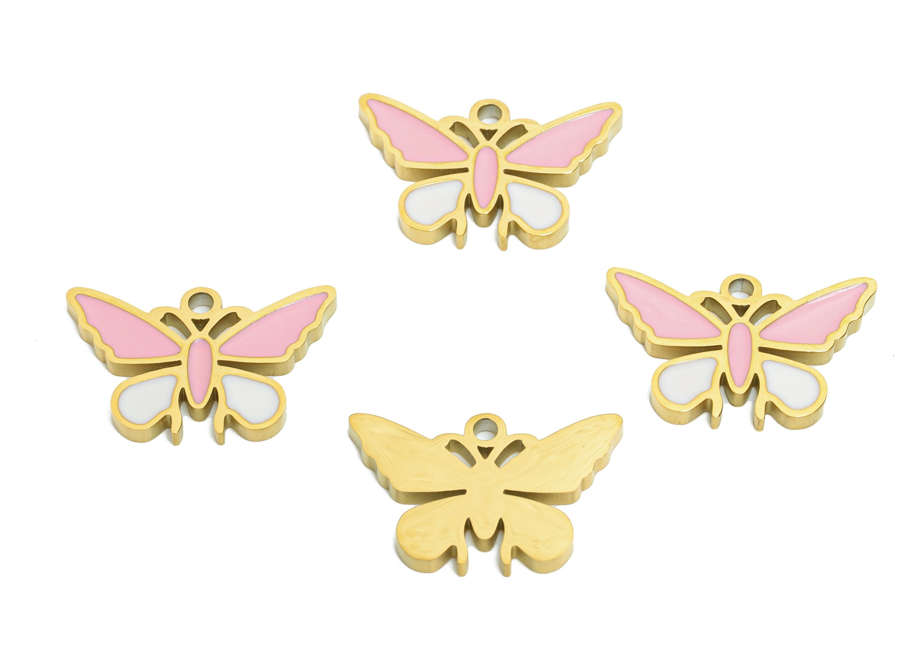 Stainless Steel Butterfly Charms - Dainty Enamel Insect Bracelet Charm - Elegant Butterfly Pendant - Steel Jewelry - 9.9x15x1.37mm - SS1664 - DOMEDBAZAAR