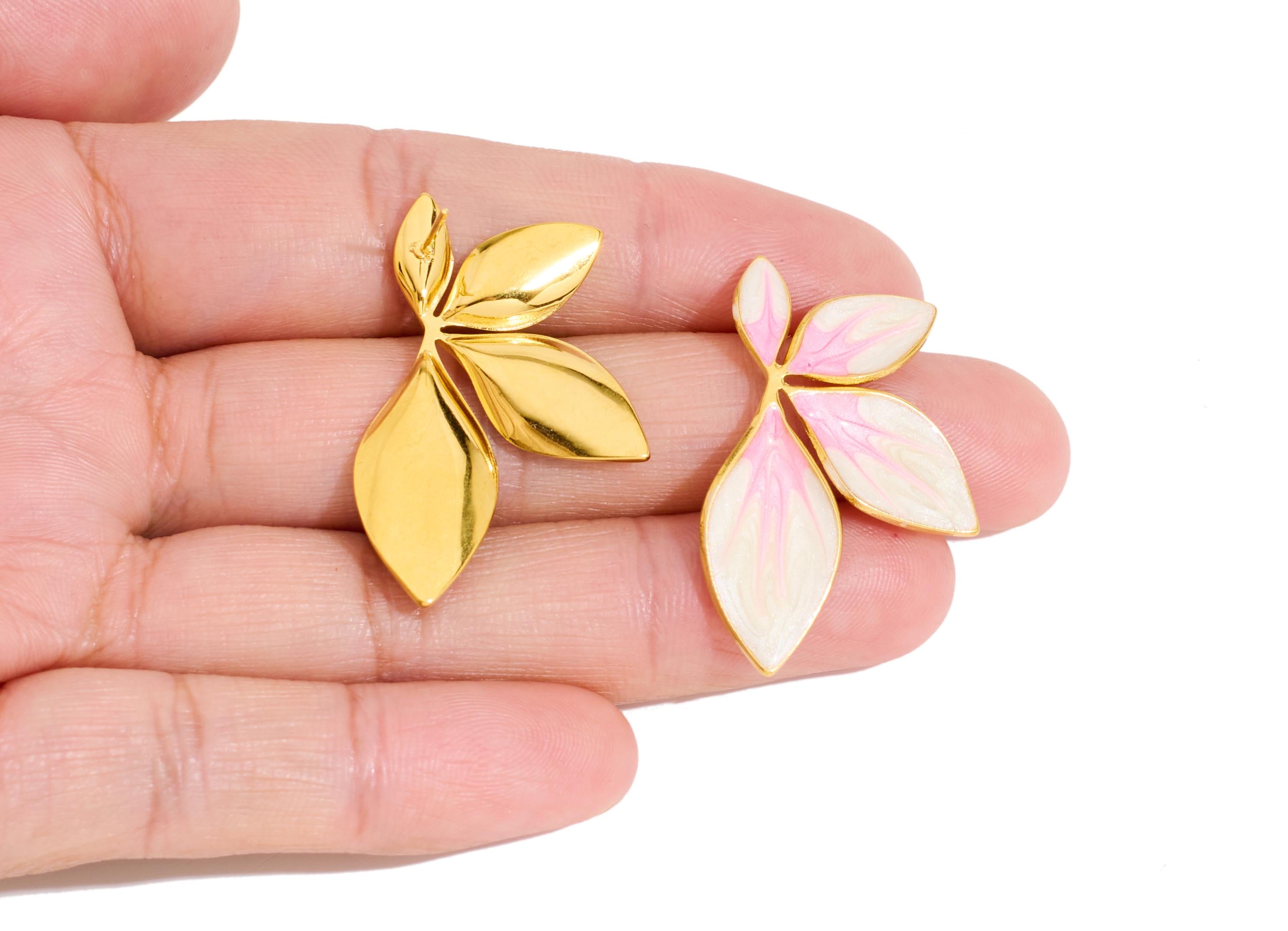 Stainless Steel Floral Stud - Gold Enamel Flower Earring Post - Modern Steel Earring Stud - Gold Vacuum Plated - 34.41x20.85x1.9mm - SS2235 - DOMEDBAZAAR