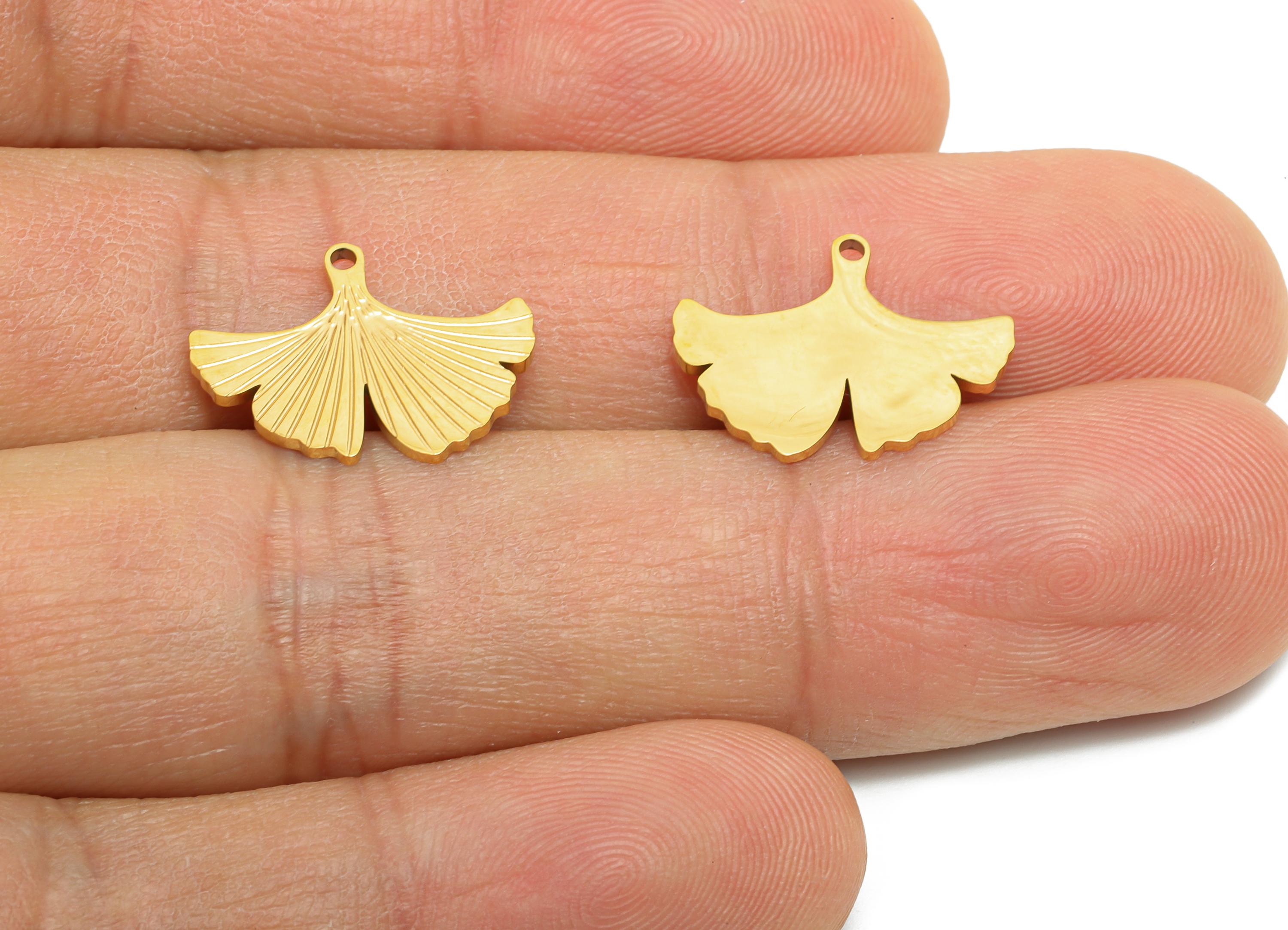 Steel Ginkgo Leaf Charm - Ginkgo Biloba Pendant - Minimalist Leaf Jewelry - Stainless Steel Textured Ginkgo Jewelry - 13x16x1mm - SS1604 - DOMEDBAZAAR