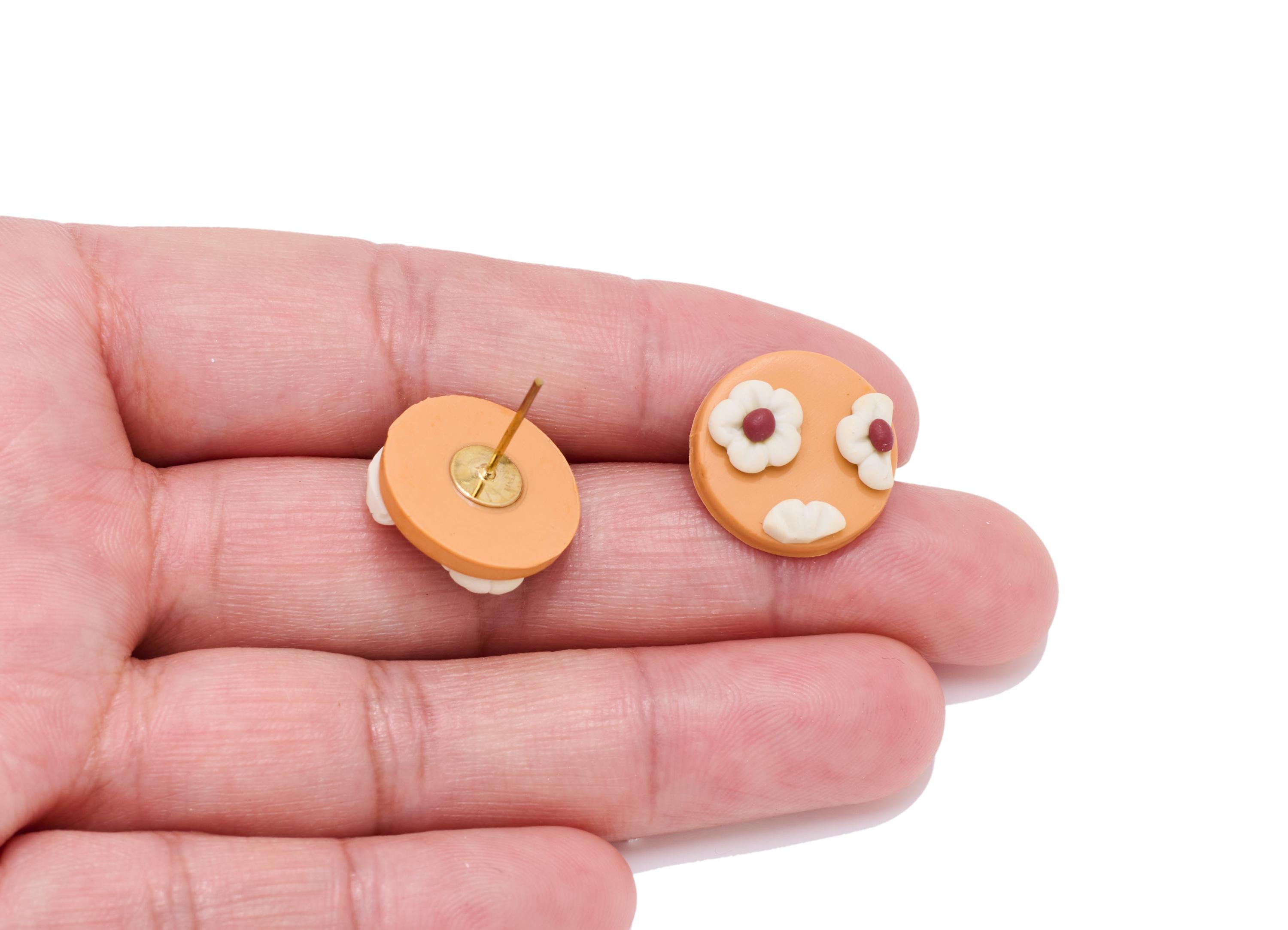 Floral Polymer Clay Earring Stud - Artistic Lightweight Polymer Clay Earring Post - Modern Polymer Clay Jewelry - 16x16x5.75mm - PC2351 - DOMEDBAZAAR