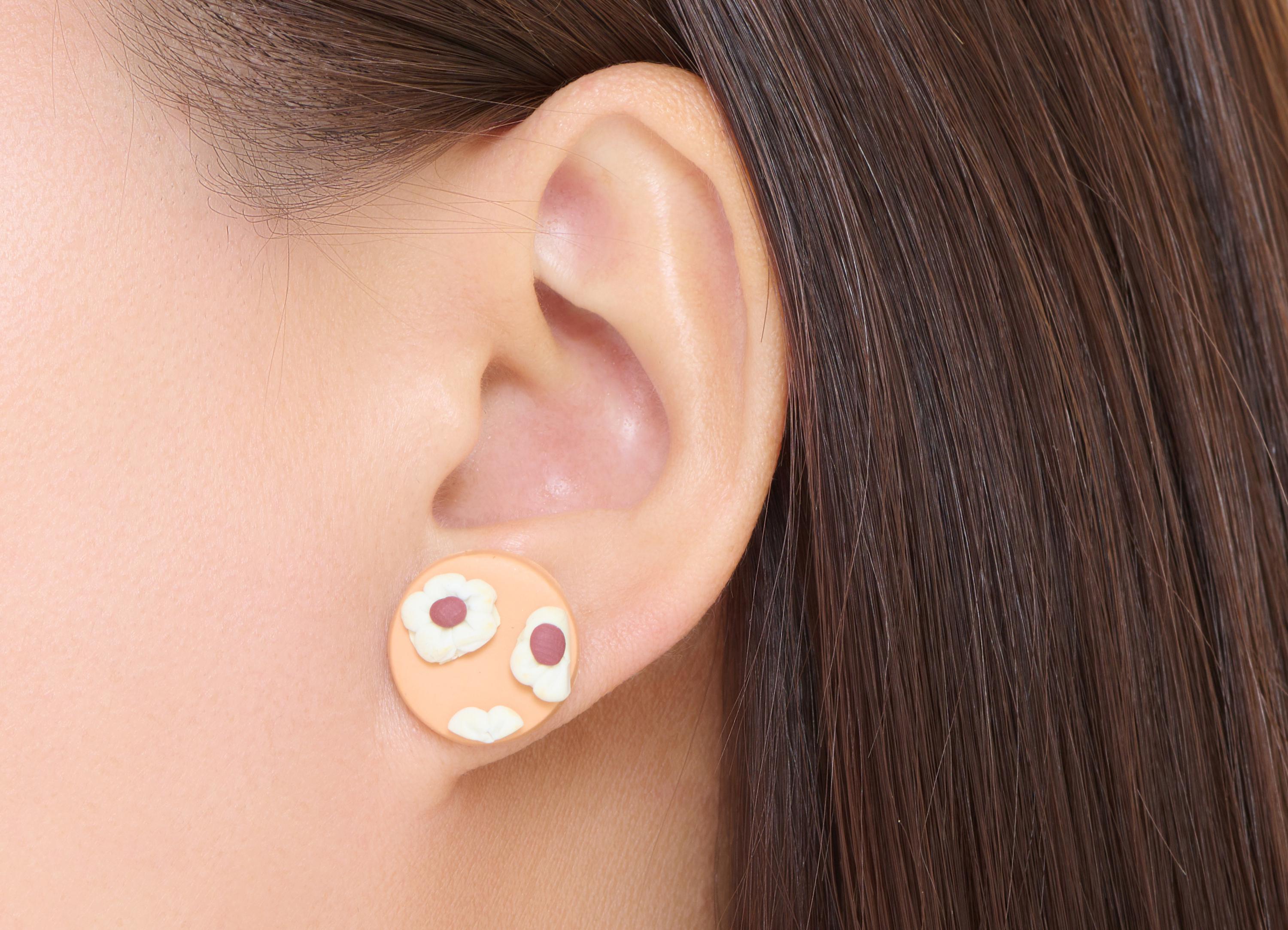 Floral Polymer Clay Earring Stud - Artistic Lightweight Polymer Clay Earring Post - Modern Polymer Clay Jewelry - 16x16x5.75mm - PC2351 - DOMEDBAZAAR