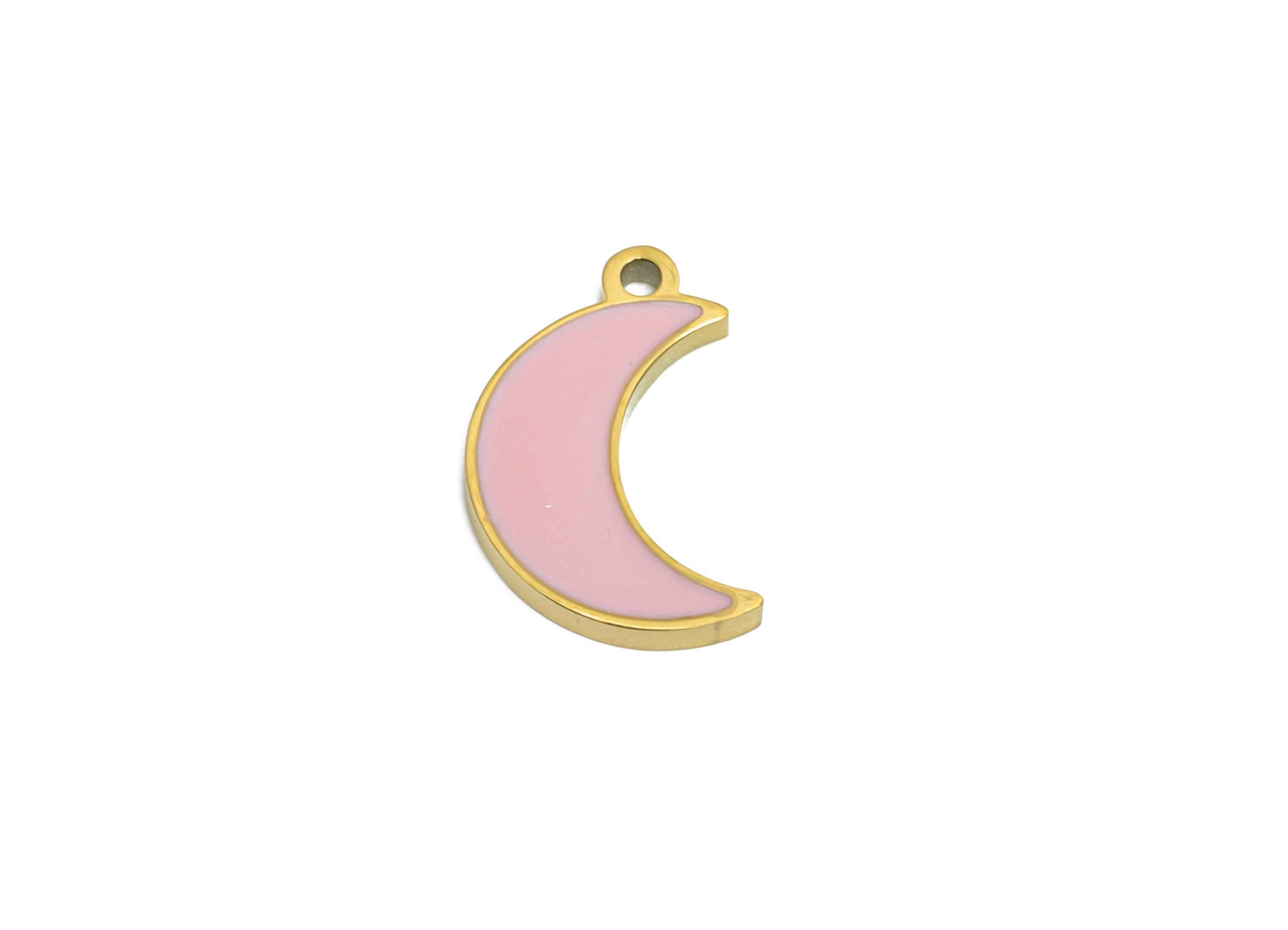 Stainless Steel Crescent Charms - Enamel Celestial Moon Charm for Bracelet - 316L Stainless Steel - Steel Jewelry - 13x8.25x1.3mm - SS1632 - DOMEDBAZAAR