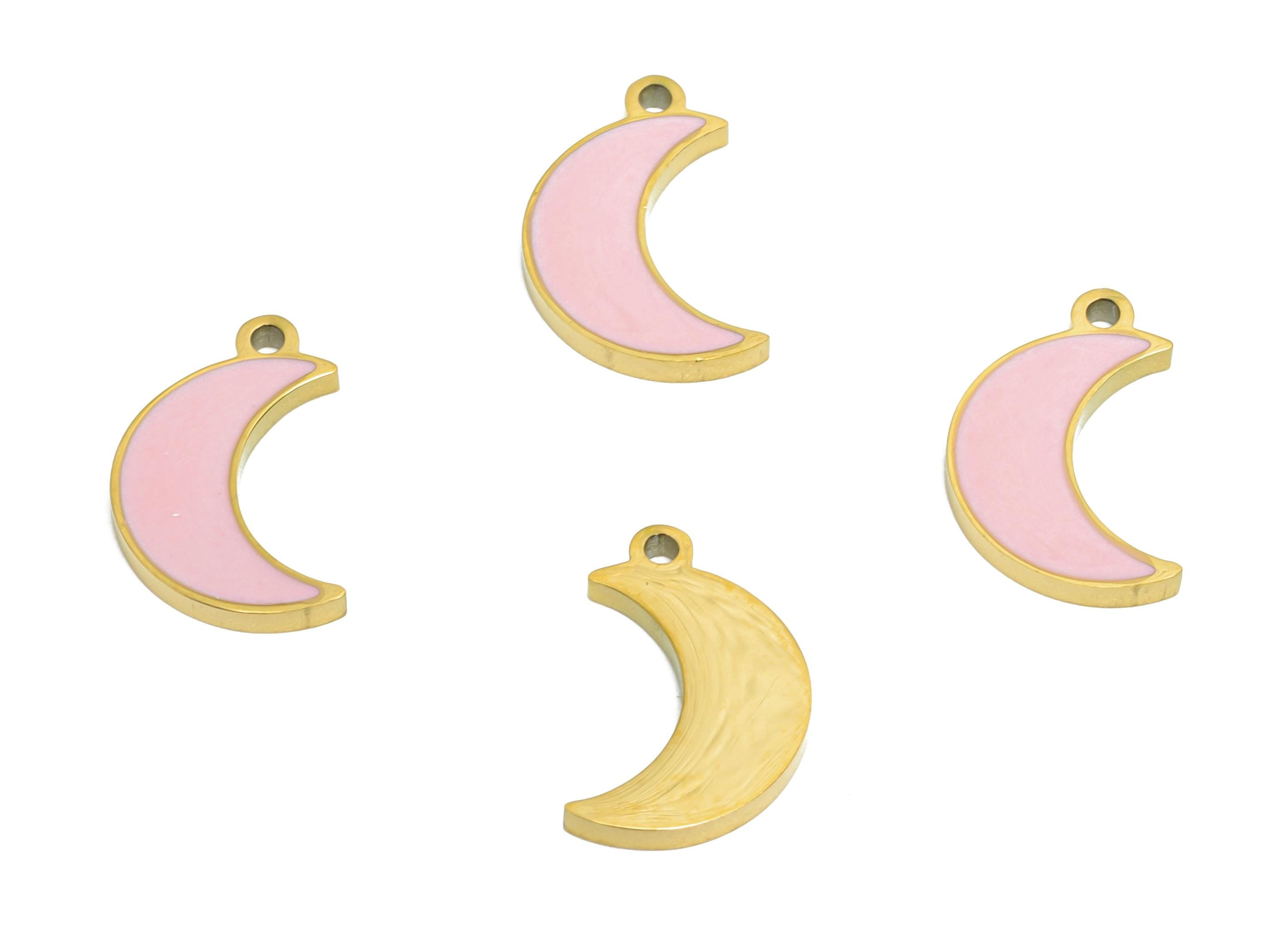 Stainless Steel Crescent Charms - Enamel Celestial Moon Charm for Bracelet - 316L Stainless Steel - Steel Jewelry - 13x8.25x1.3mm - SS1632 - DOMEDBAZAAR