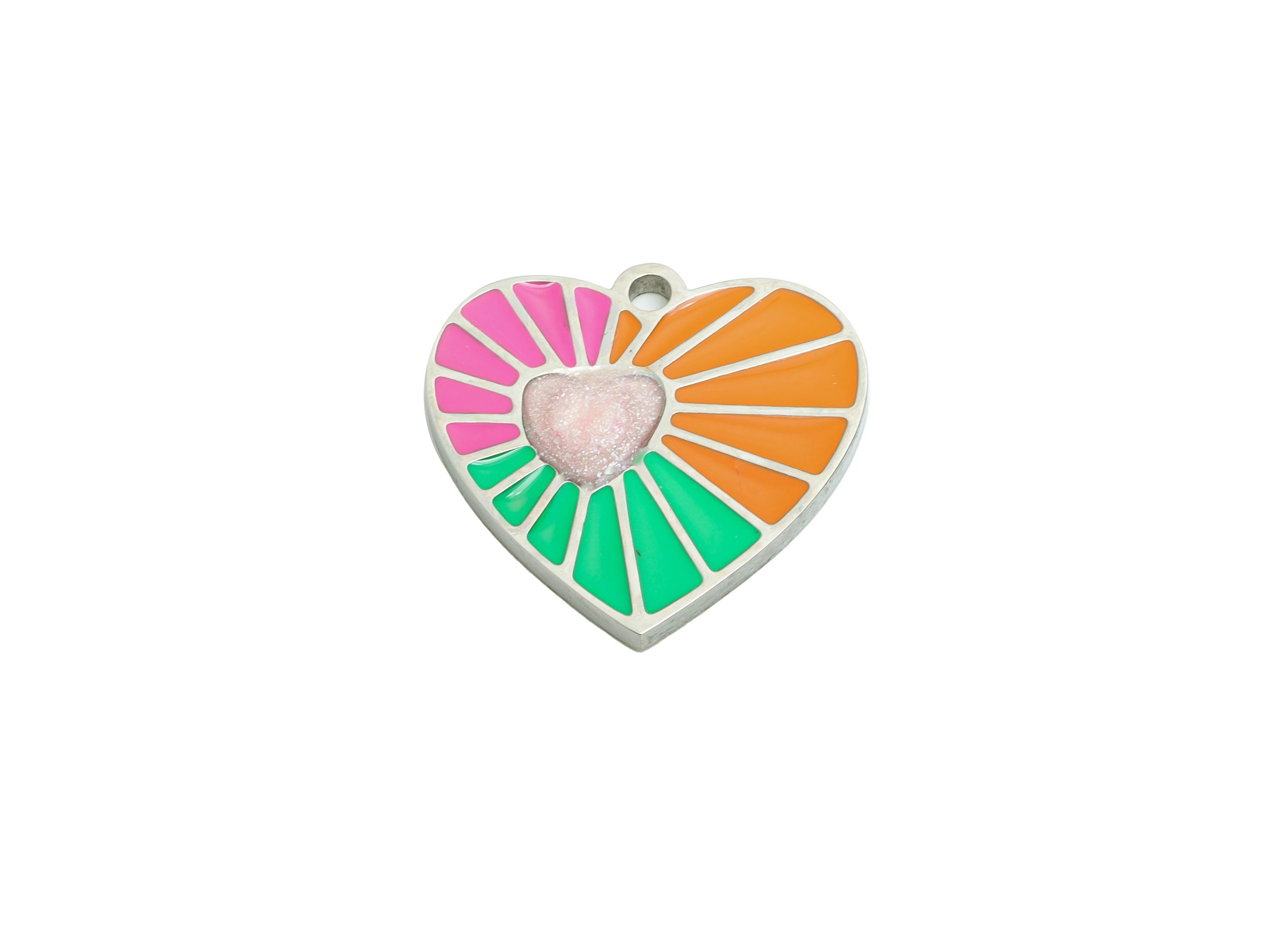 Stainless Steel Heart Charm - Bright Enamel Colorful Pendant - Sunburst Pattern Heart Pendant - Artistic Multicolor Charm - 16x17x1mm-SS1611 - DOMEDBAZAAR