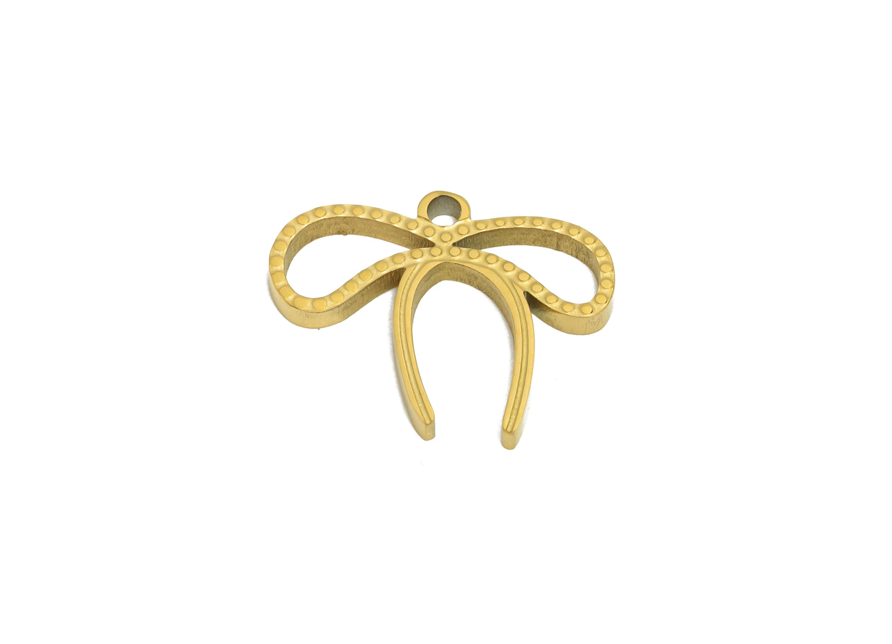 Stainless Steel Bow Charms - Minimalist Ribbon Charm - Elegant Steel Bow Jewelry - Minimalist Steel Jewelry - 11x13.9x1.3mm - SS1605 - DOMEDBAZAAR