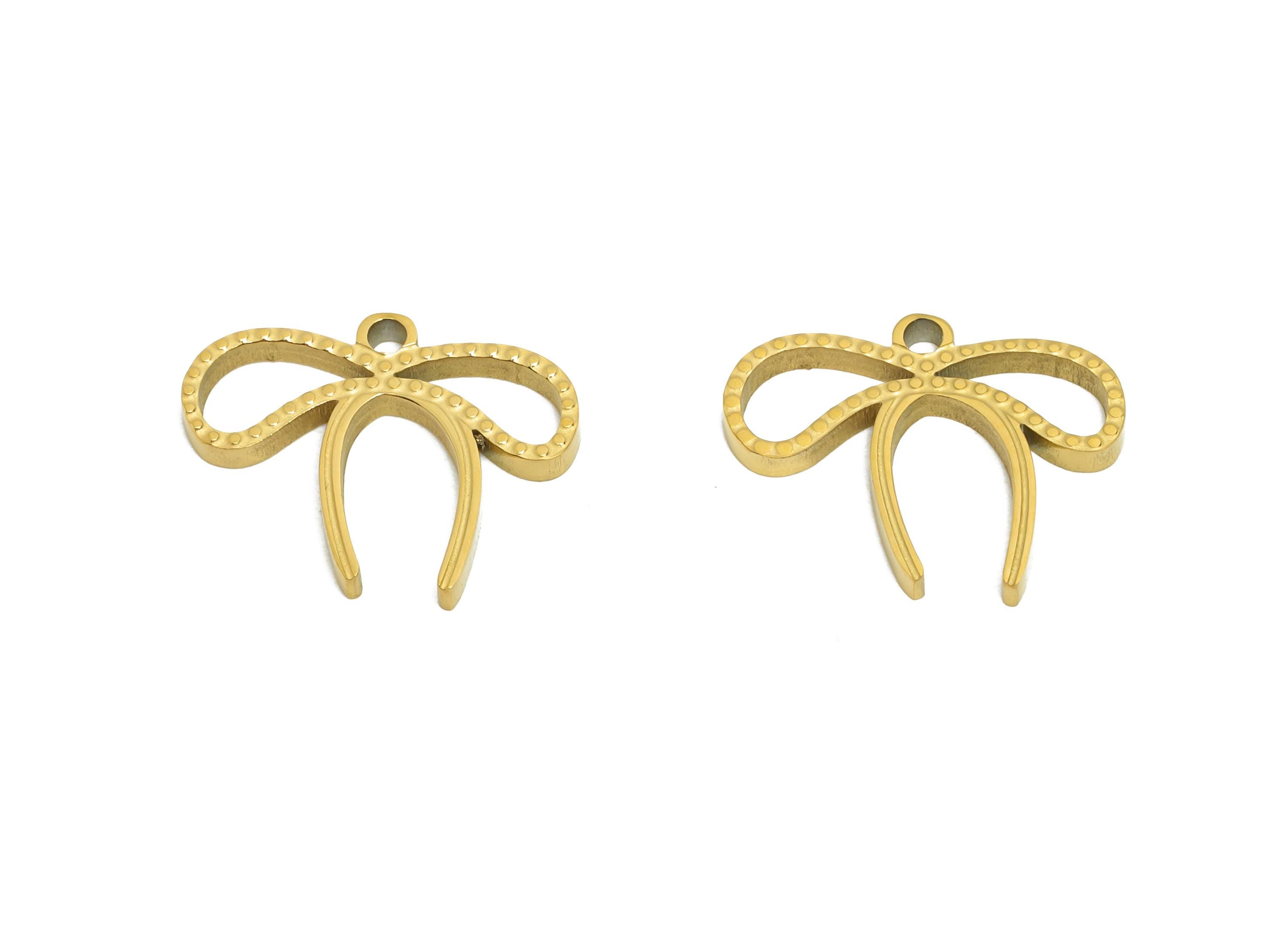 Stainless Steel Bow Charms - Minimalist Ribbon Charm - Elegant Steel Bow Jewelry - Minimalist Steel Jewelry - 11x13.9x1.3mm - SS1605 - DOMEDBAZAAR