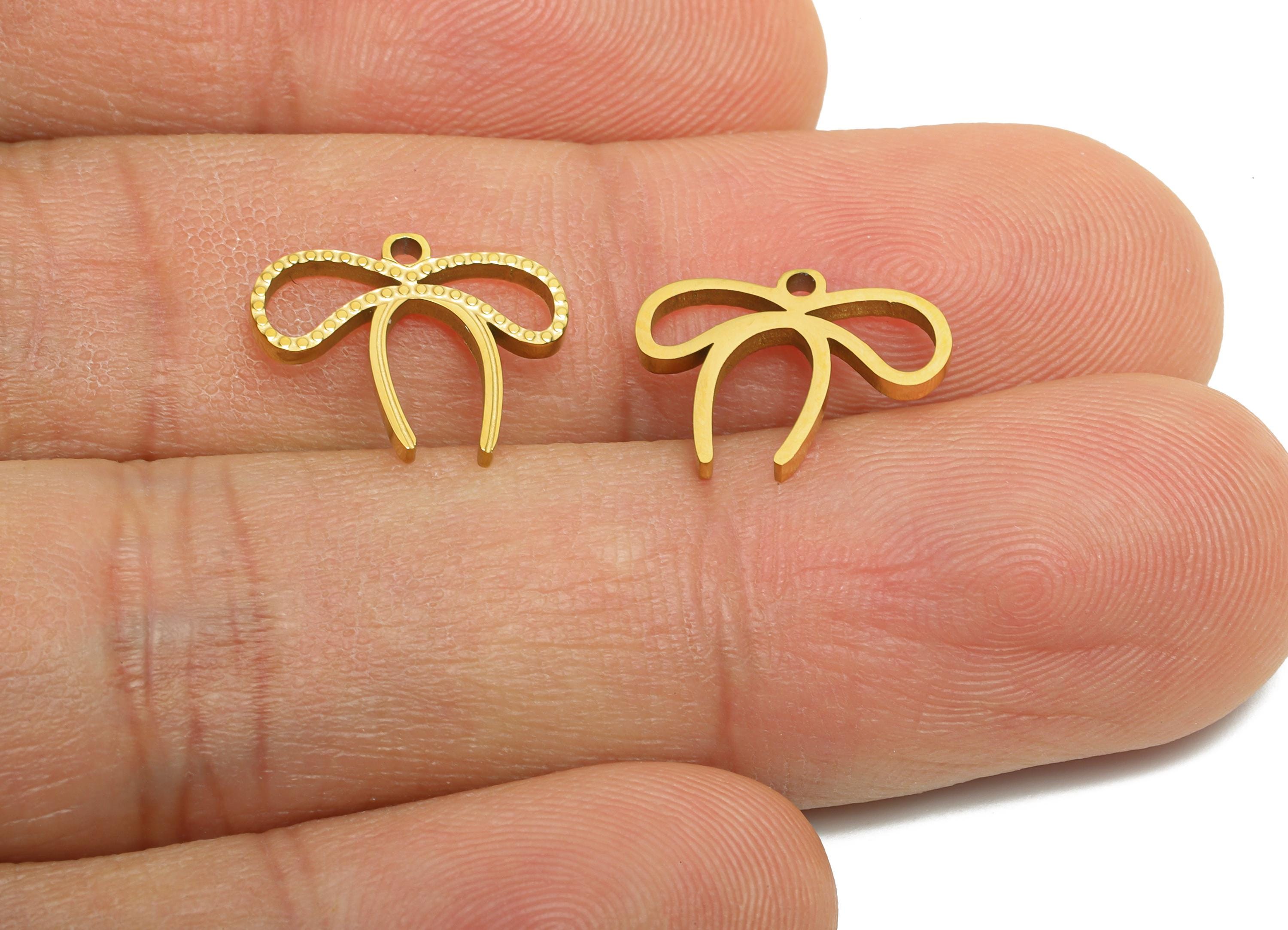 Stainless Steel Bow Charms - Minimalist Ribbon Charm - Elegant Steel Bow Jewelry - Minimalist Steel Jewelry - 11x13.9x1.3mm - SS1605 - DOMEDBAZAAR