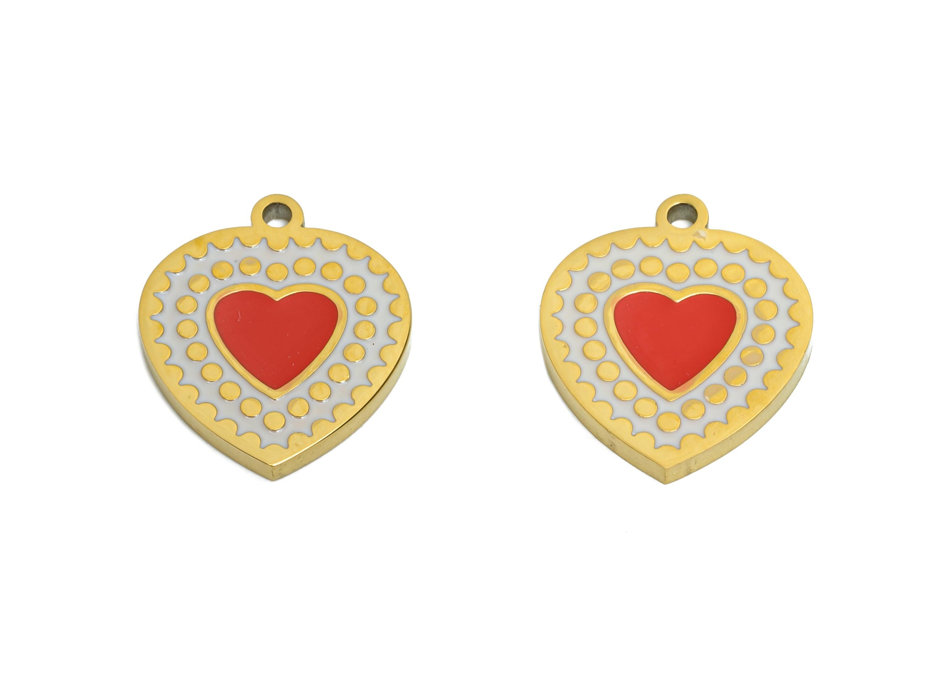 Stainless Steel Heart Charms - Statement Enamel Heart Pendant - Modern Heart Pendant - Minimalist Pink Heart Charm - 14.13x12x1.4mm - SS1615 - DOMEDBAZAAR