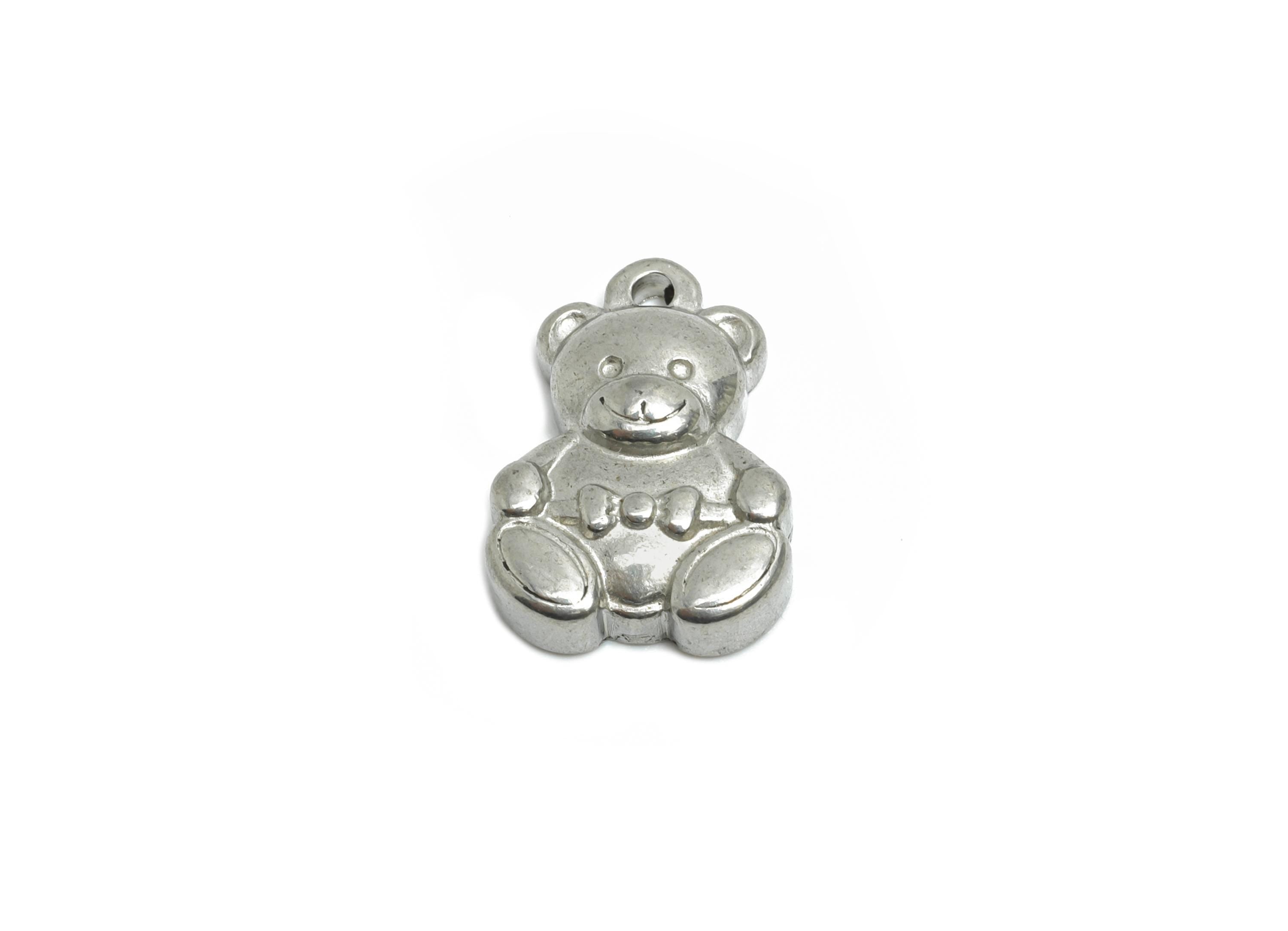 Stainless Steel Bear Charms - Textured Animal Pendant for Necklace - 304 Stainless Steel - Steel Jewelry Accessory - 14.6x10x3.85mm - SS2010 - DOMEDBAZAAR
